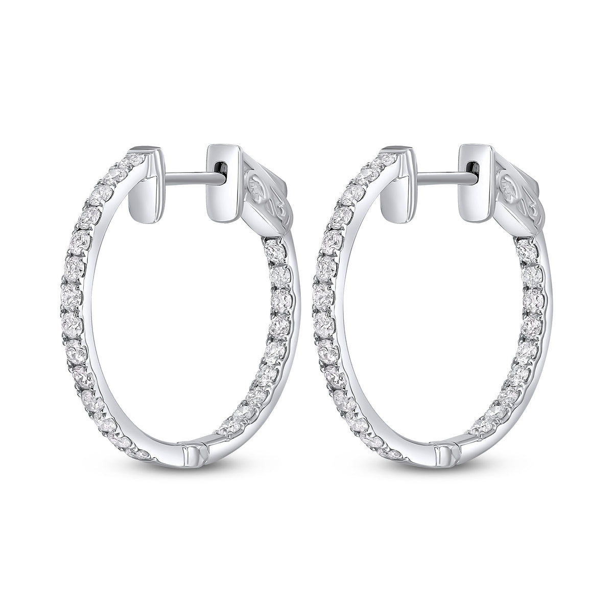 18CT WHITE GOLD ROUND DIAMOND CLAW SET FULL HOOP EARRINGS. 0.71CT