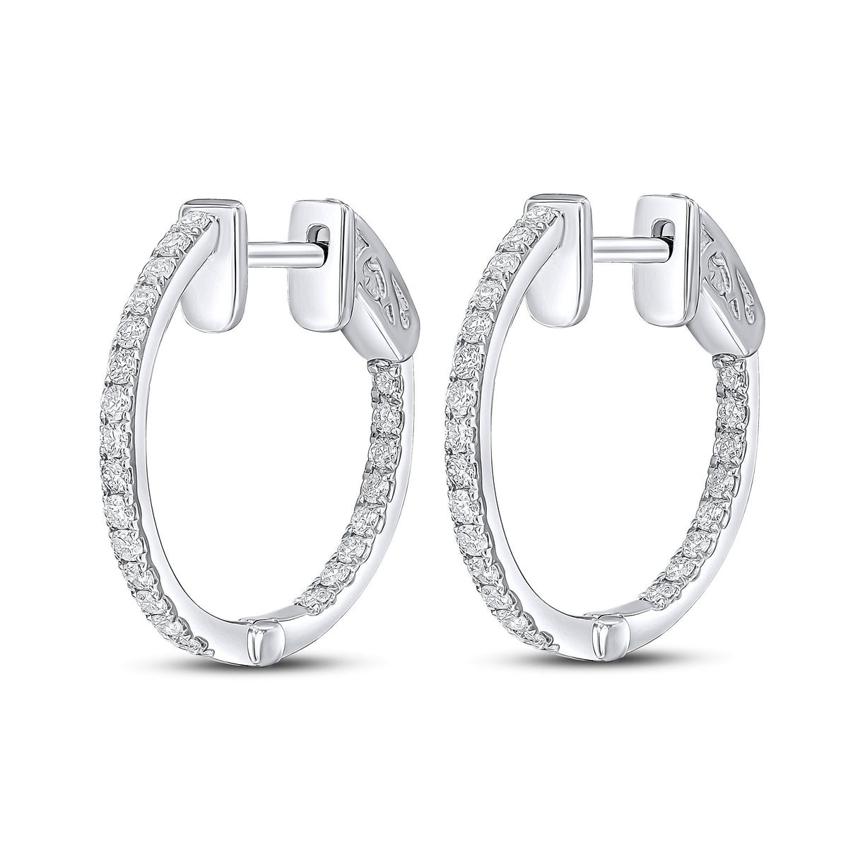 18CT WG ROUND DIAMOND CLAW SET FULL HOOP EARRINGS. 0.35CT
