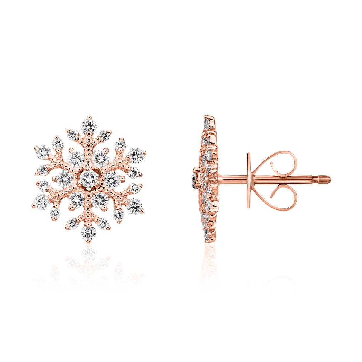 18CT RG DIAMOND SET SNOWFLAKE STUD EARRINGS