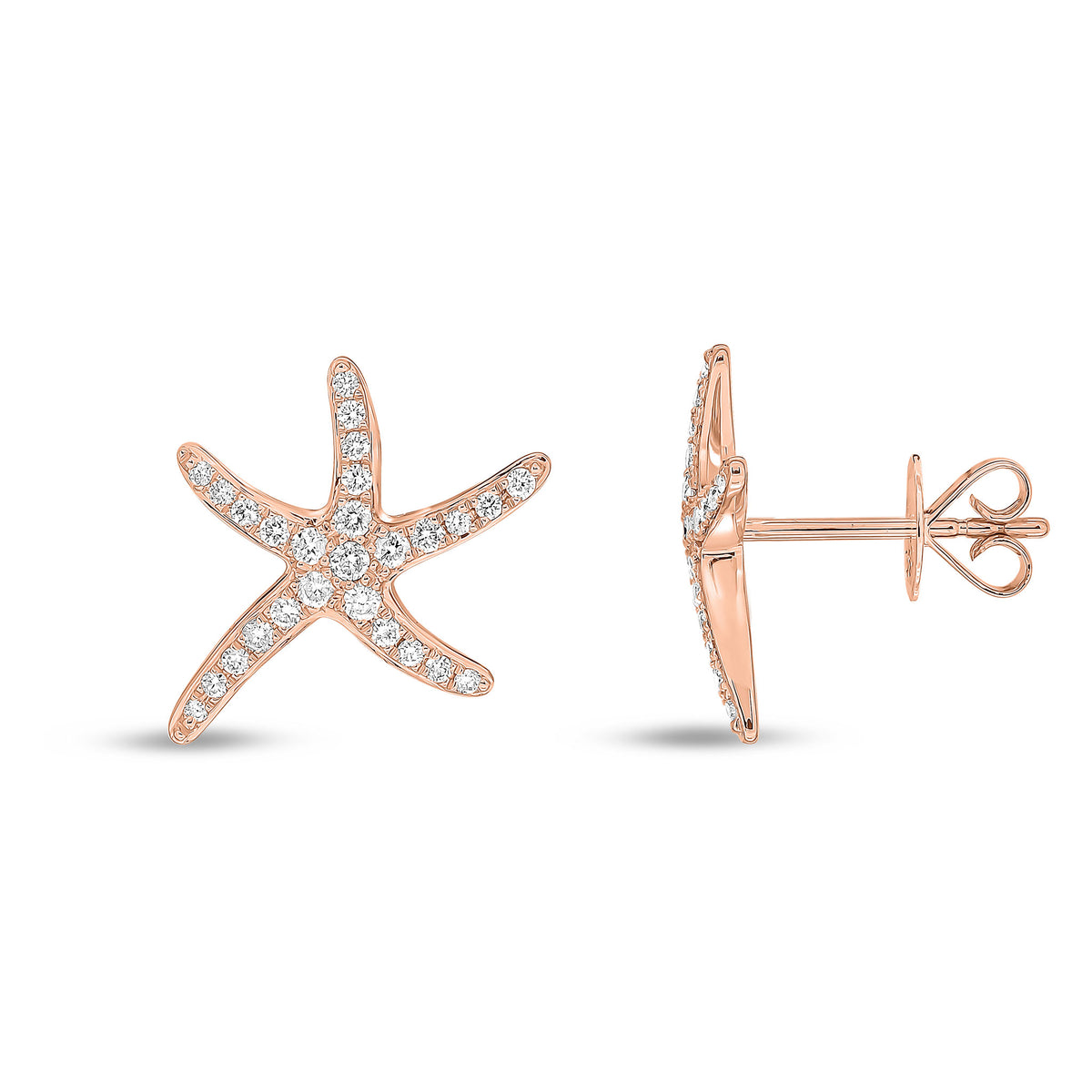 18CT RG DIAMOND PAVE SET 'STARFISH' STUD EARRINGS.SMALL