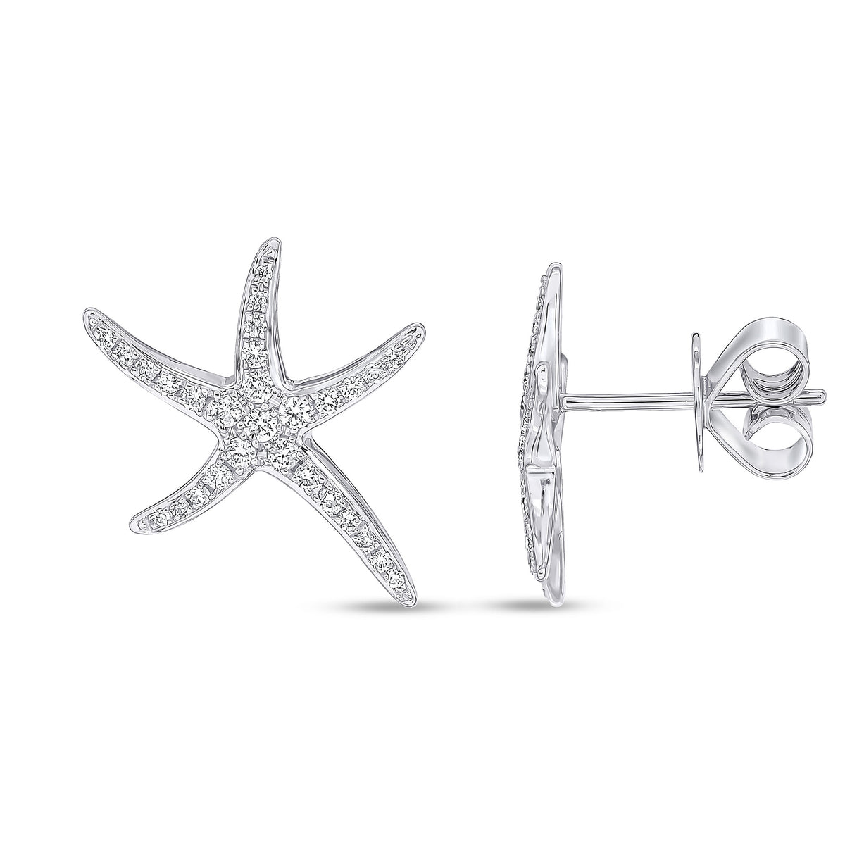 18CT WG DIAMOND PAVE SET 'STARFISH' STUD EARRINGS.LARGE