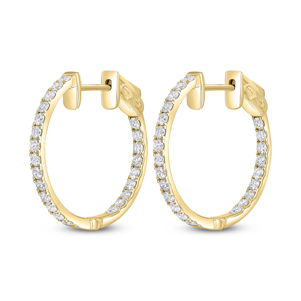 18CT YELLOW GOLD ROUND DIAMOND CLAW SET FULL HOOP EARRINGS. 0.71CT