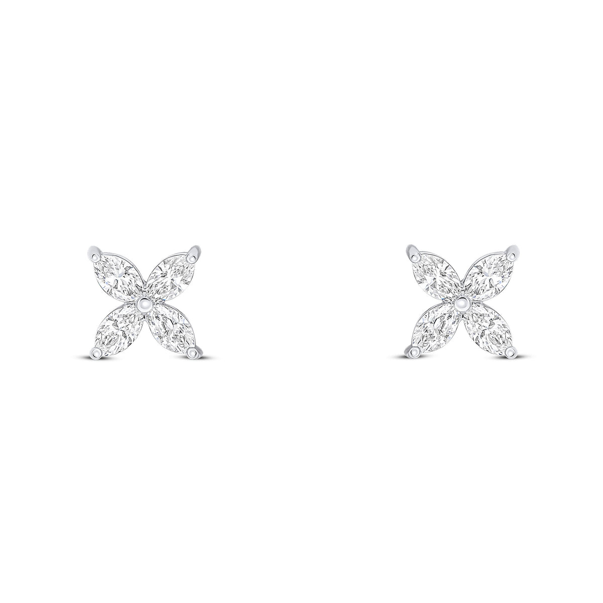 18CT WHITE GOLD MARQUISE DIAMOND 4ST FLOWER CLAW SET EARRINGS