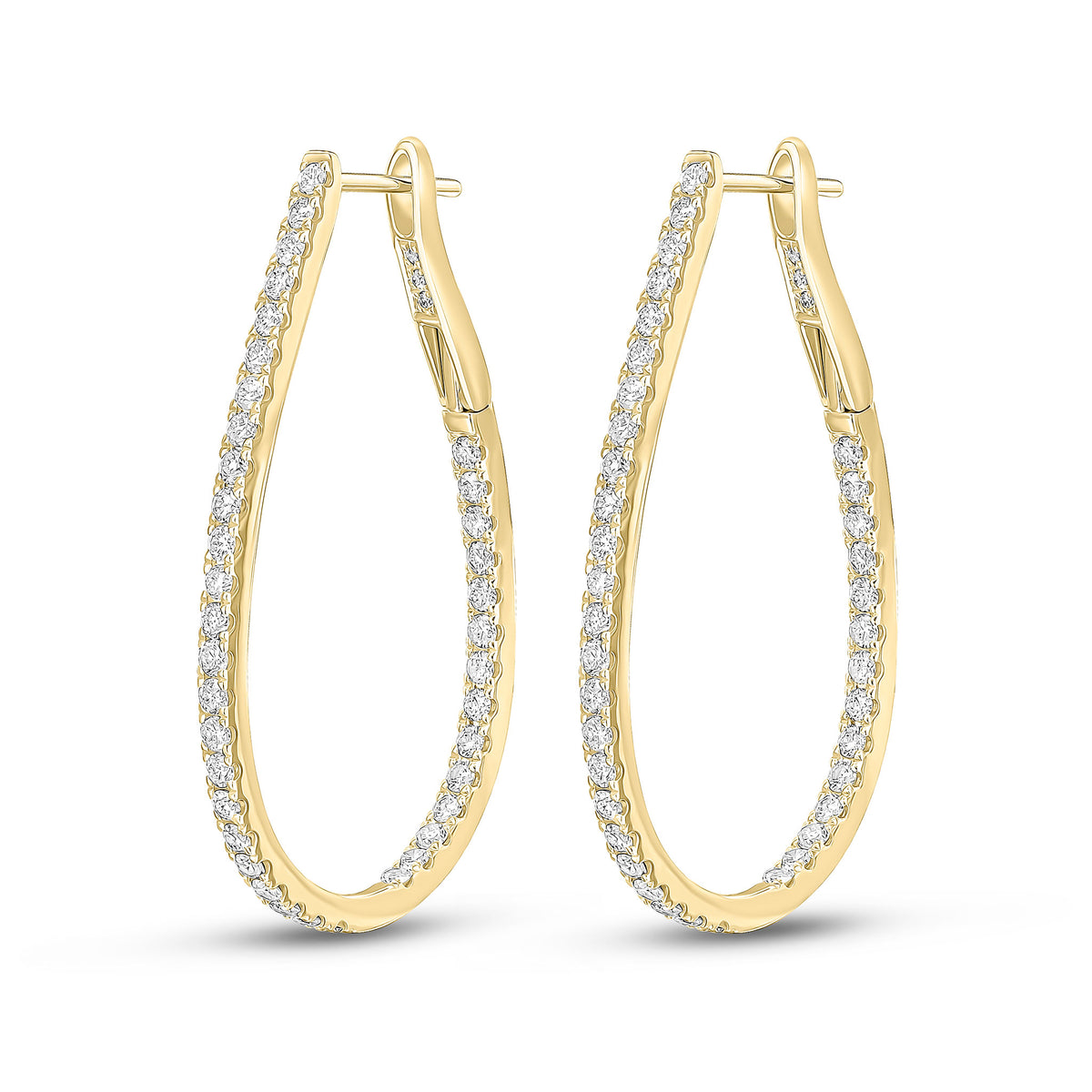 18CT YELLOW GOLD ROUND DIAMOND CLAW SET HORSESHOE HOOP EARRINGS. 1.35CT