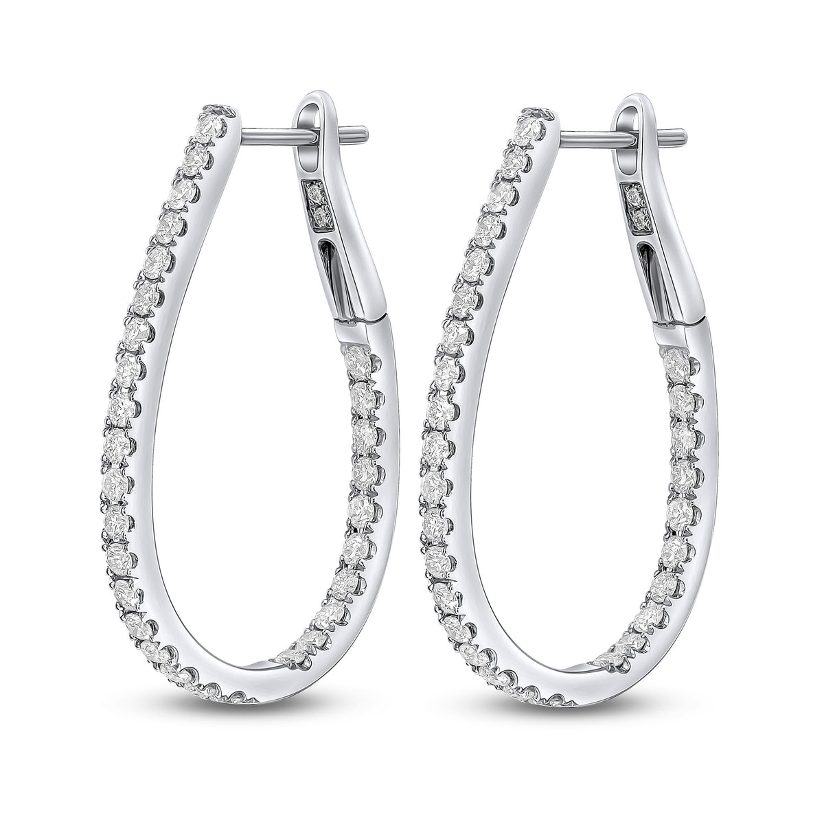 18CT WG ROUND DIAMOND CLAW SET HORSESHOE HOOP EARRINGS. 0.90CT