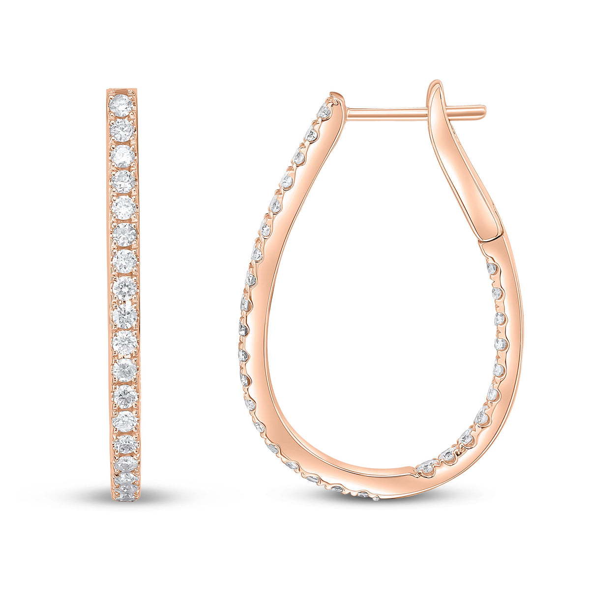 18CT RG ROUND DIAMOND CLAW SET HORSESHOE HOOP EARRINGS. 0.90CT