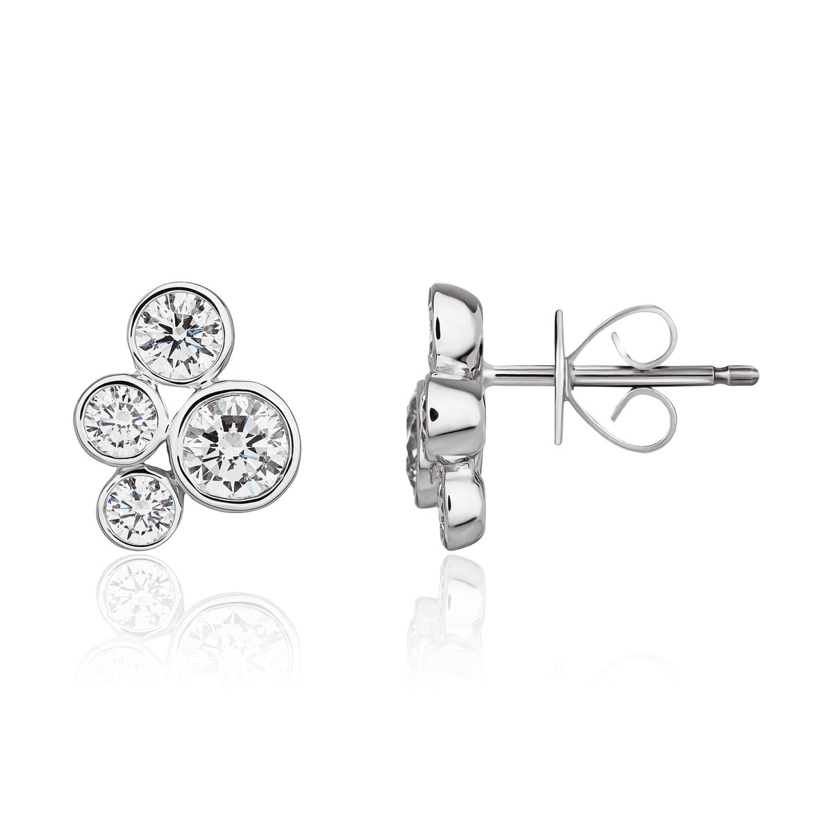 18CT WHITE GOLD BRILLIANT CUT DIAMOND RUBOVER BUBBLE CLUSTER EARRINGS
