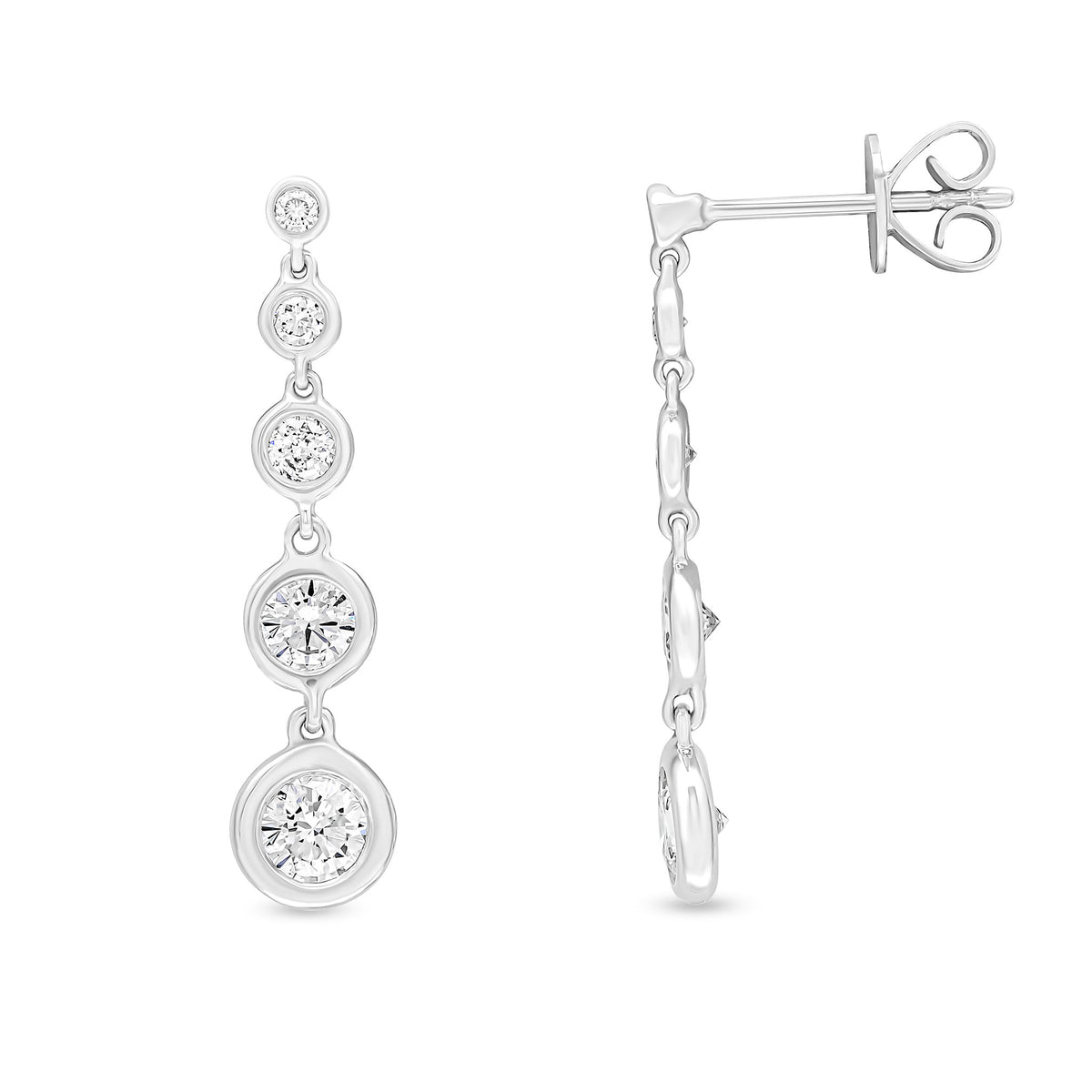 18CT WHITE GOLD ROUND GRADUATED DIAMOND SPECTACLE SET DROP EARRINGS