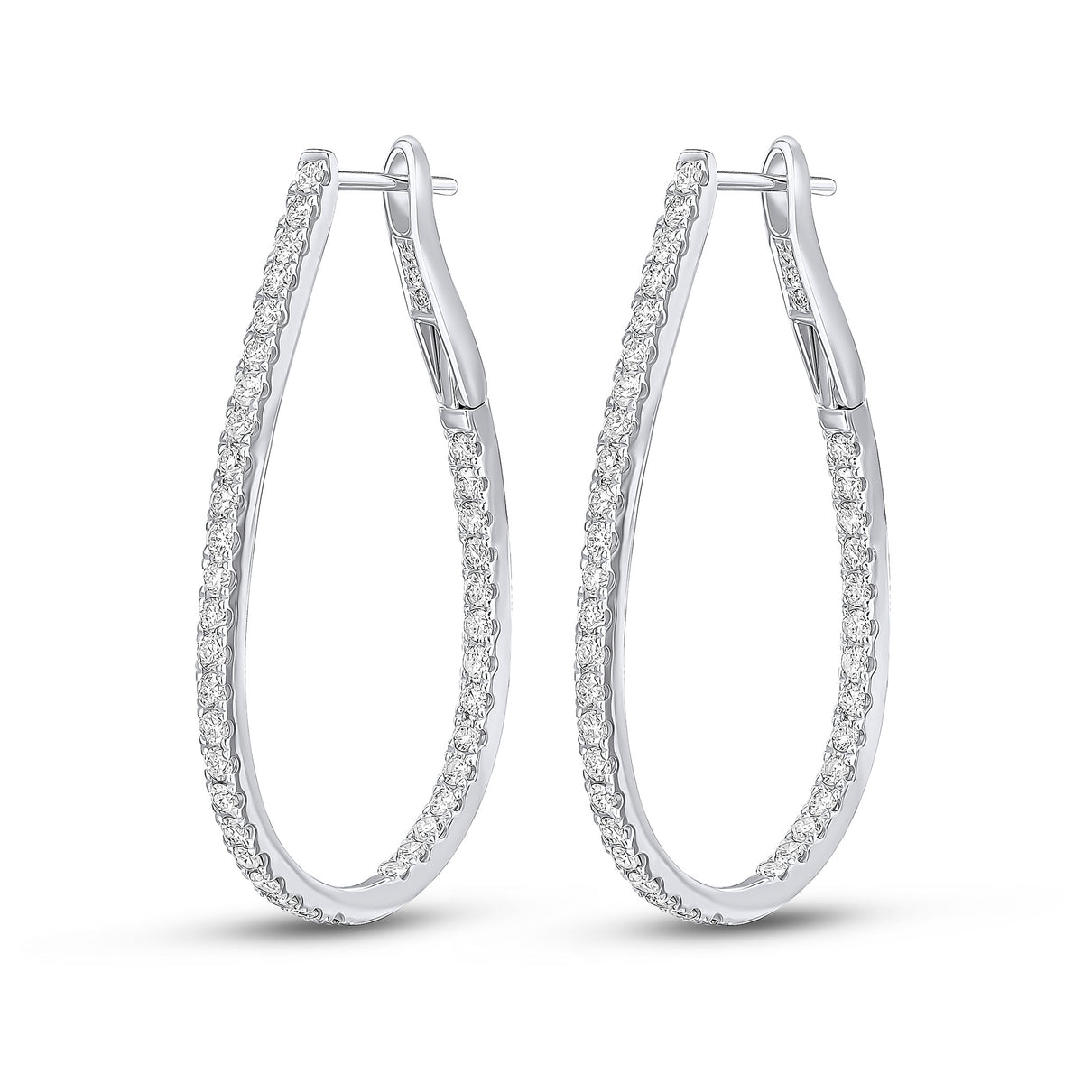18CT WG ROUND DIAMOND CLAW SET HORSESHOE HOOP EARRINGS. 1.35CT