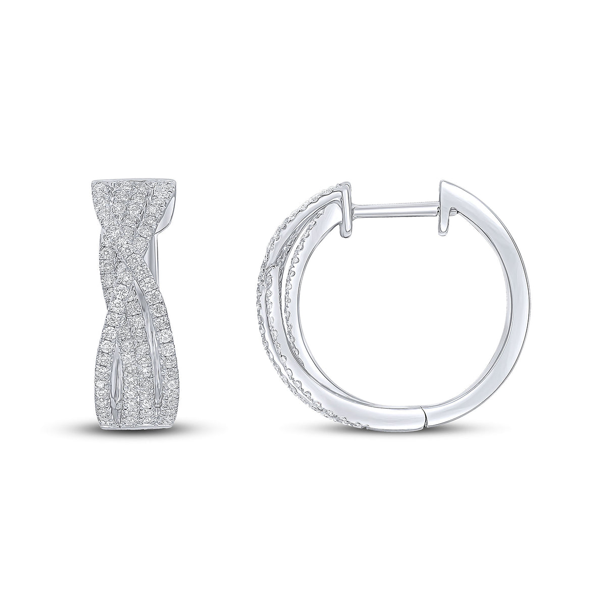 18CT WHITE GOLD ROUND DIAMOND CROSS-OVER HUGGY HOOPS