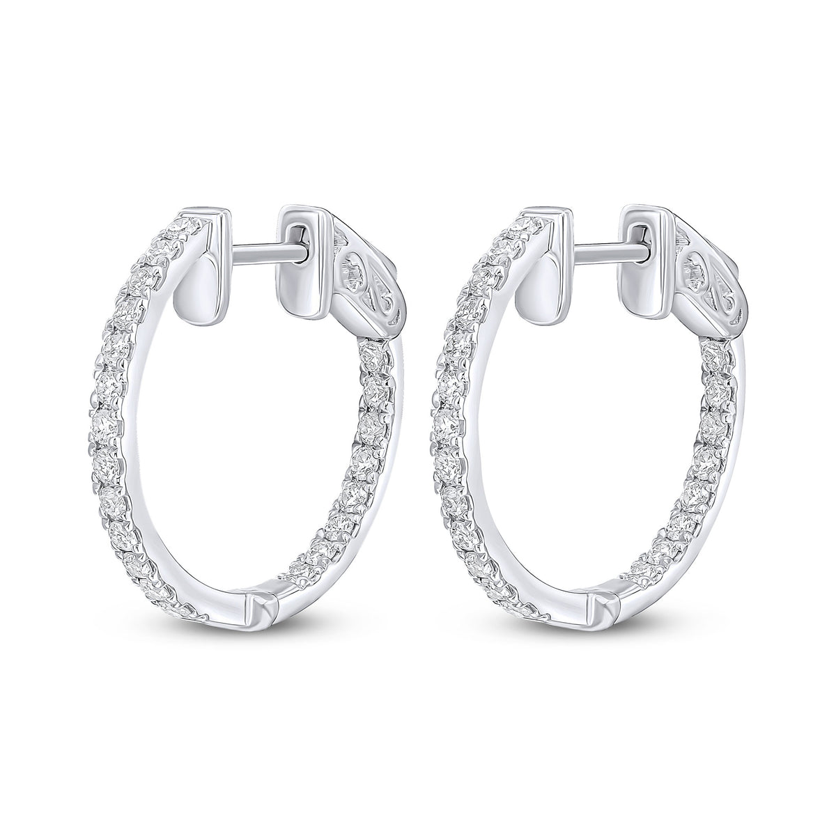 18CT WG ROUND DIAMOND CLAW SET FULL HOOP EARRINGS. 0.50CT