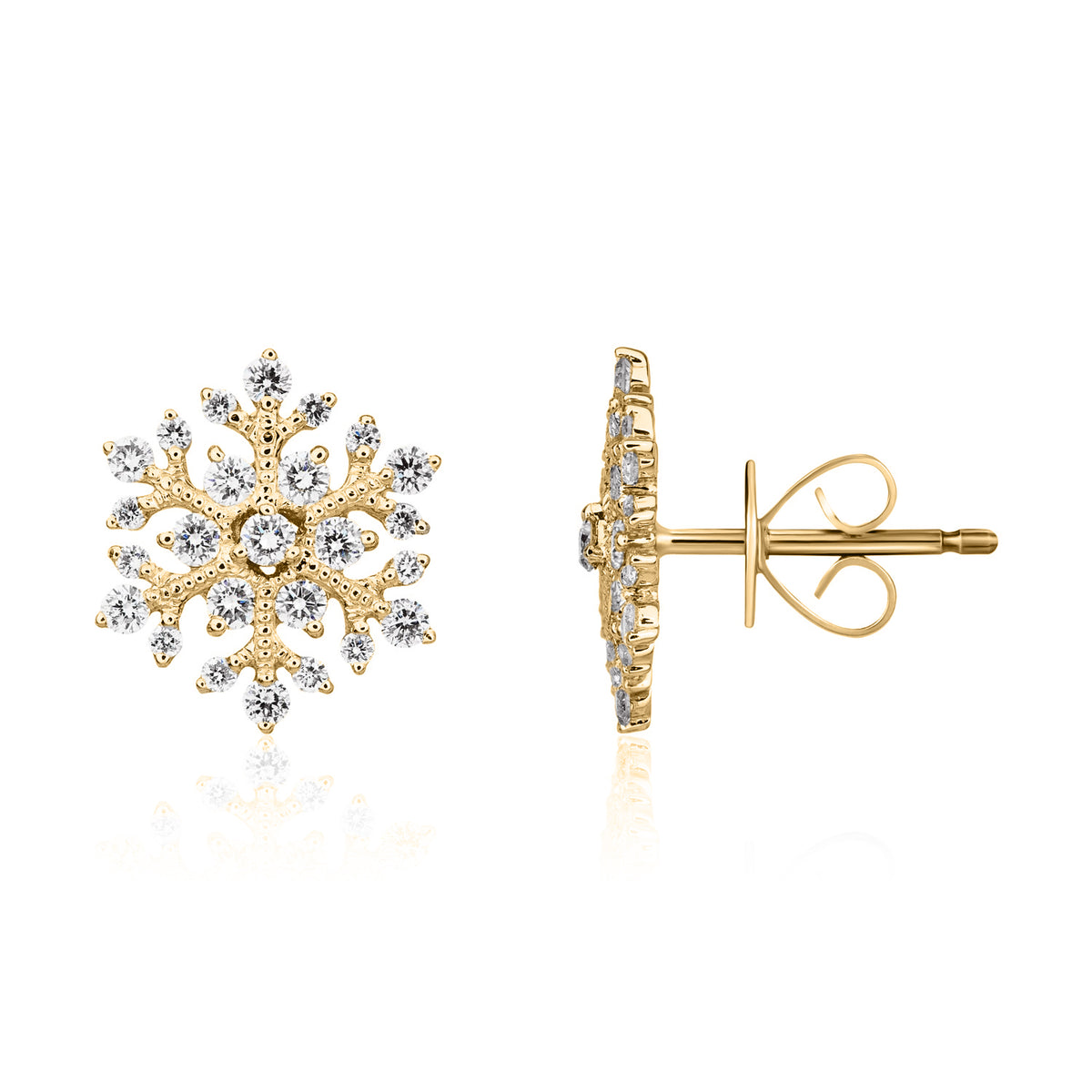 18CT YG DIAMOND SET SNOWFLAKE STUD EARRINGS