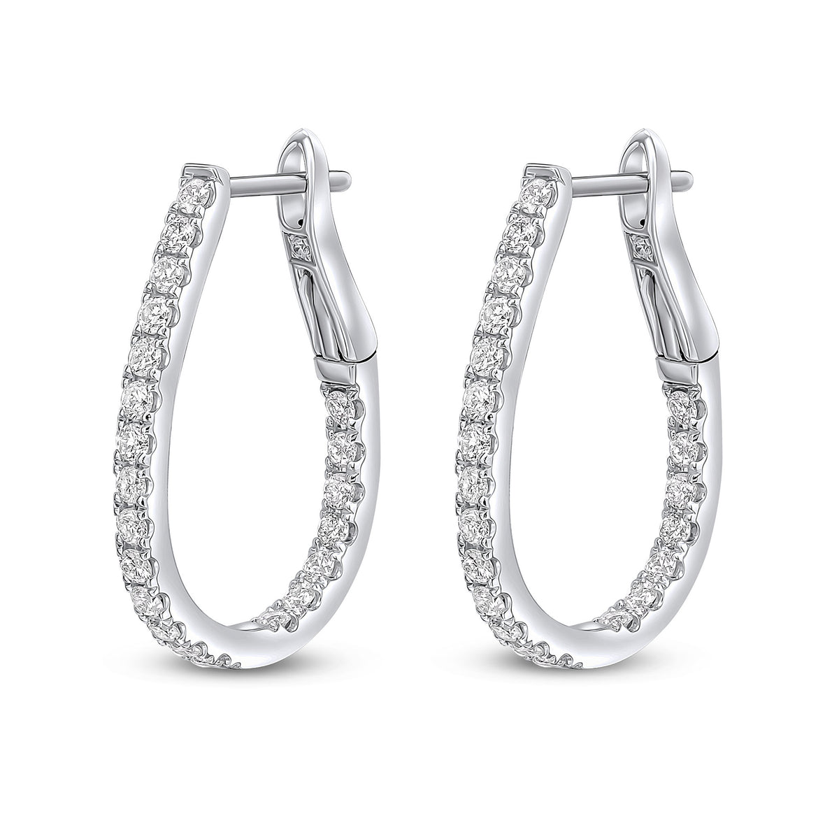 18CT WG ROUND DIAMOND CLAW SET HORSESHOE HOOP EARRINGS. 0.70CT