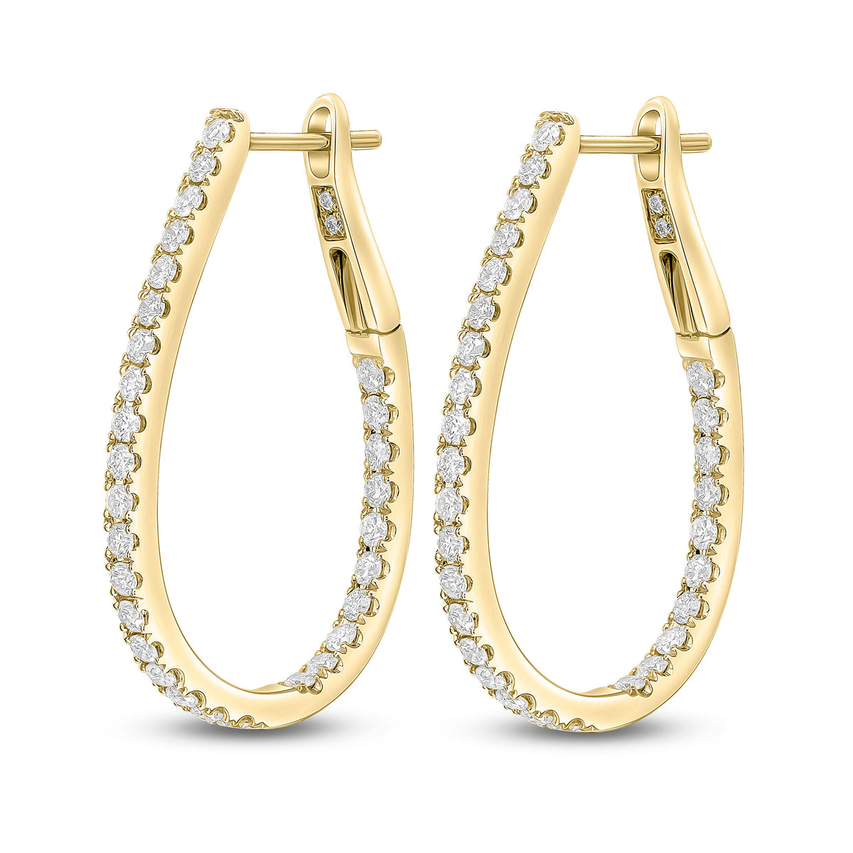 18CT YG ROUND DIAMOND CLAW SET HORSESHOE HOOP EARRINGS. 0.90CT