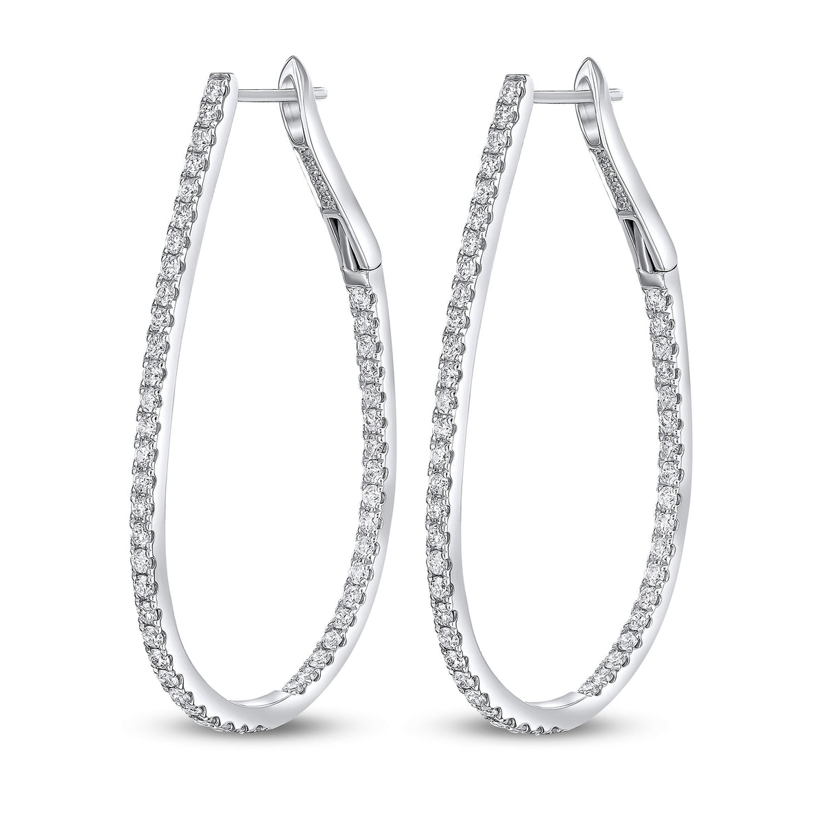 18CT WG ROUND DIAMOND CLAW SET HORSESHOE HOOP EARRINGS. 1.50CT