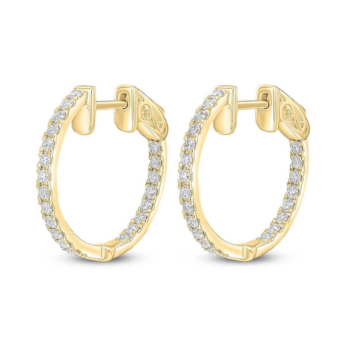 18CT YG ROUND DIAMOND CLAW SET FULL HOOP EARRINGS. 0.50CT