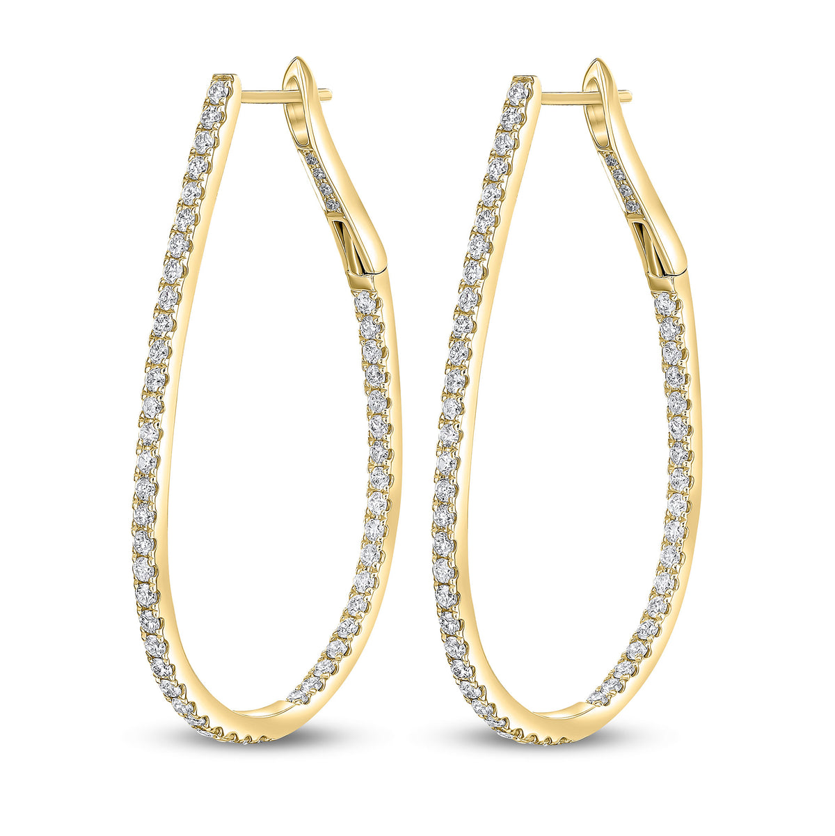 18CT YG ROUND DIAMOND CLAW SET HORSESHOE HOOP EARRINGS. 1.50CT