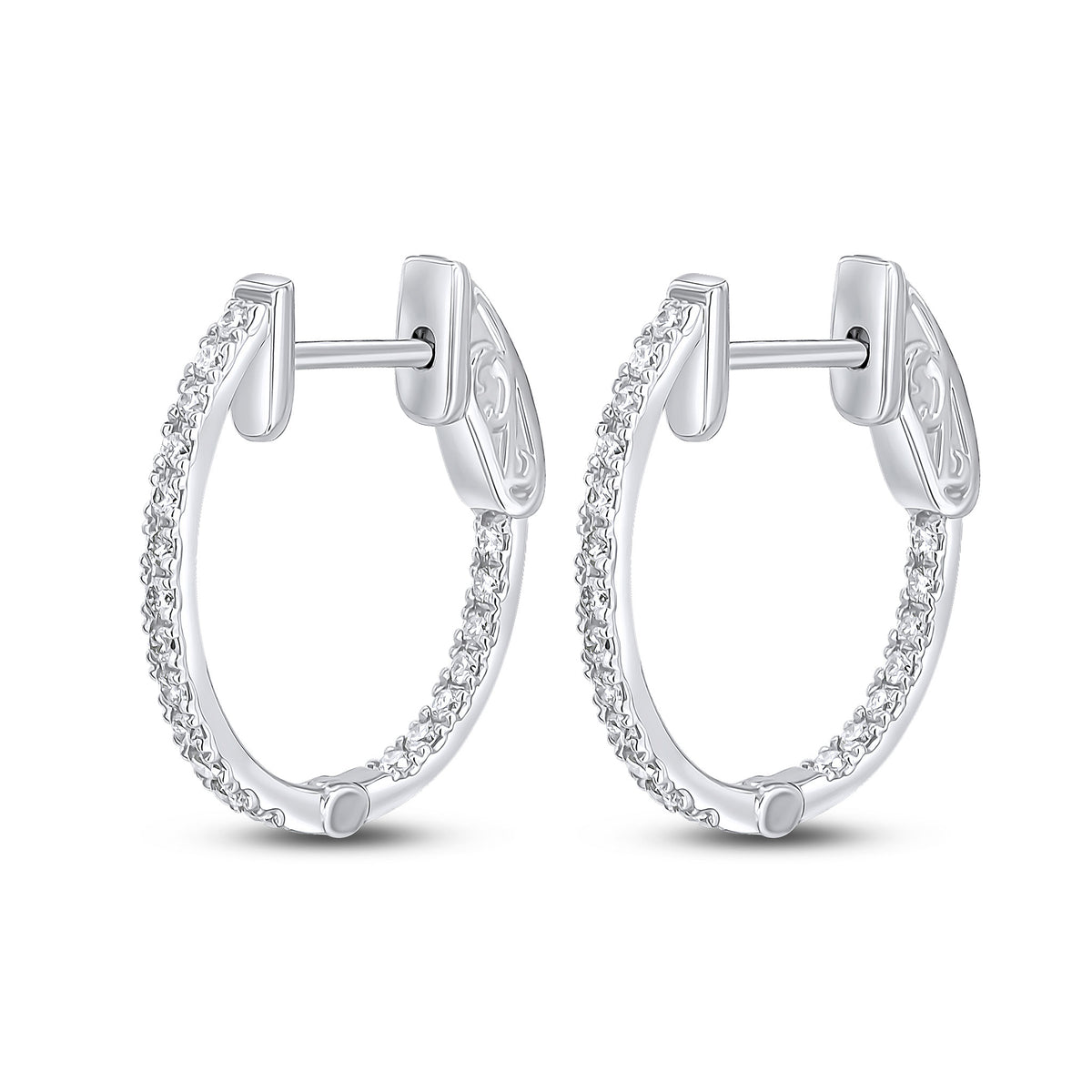 18CT WG ROUND DIAMOND CLAW SET OVAL FULL HOOP EARRINGS. 0.30CT
