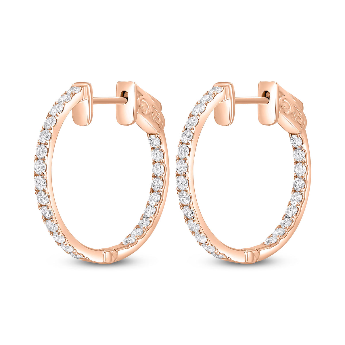 18CT ROSE GOLD ROUND DIAMOND CLAW SET FULL HOOP EARRINGS. 0.71CT