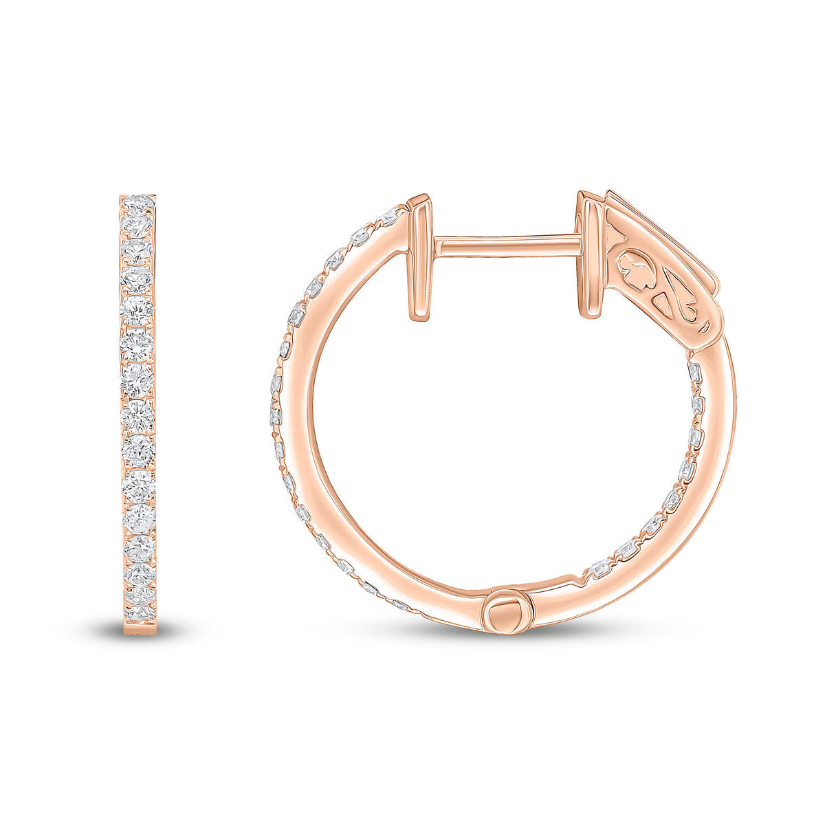 18CT RG ROUND DIAMOND CLAW SET FULL HOOP EARRINGS. 0.35CT