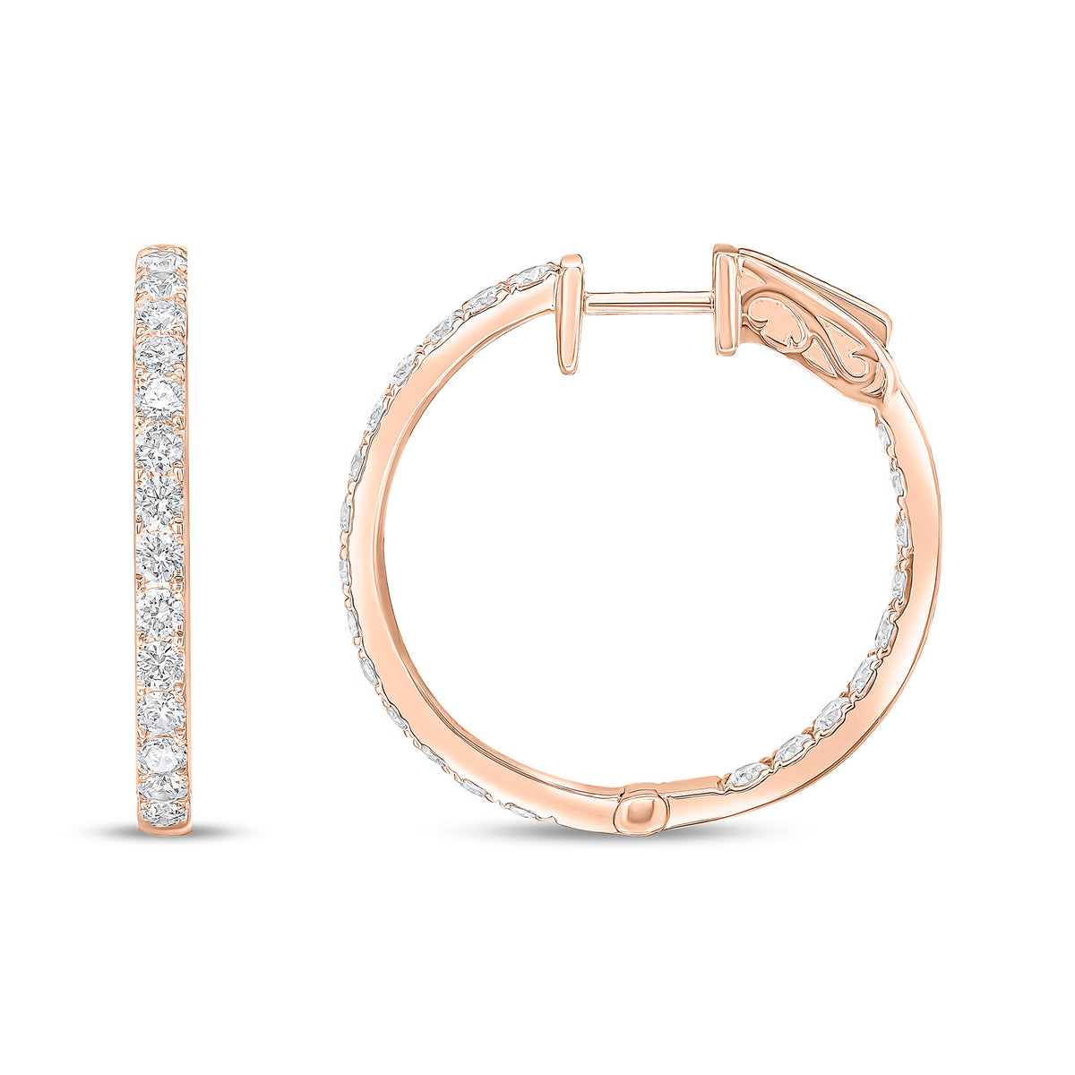 18CT RG ROUND DIAMOND CLAW SET FULL HOOP EARRINGS. 1.50CT