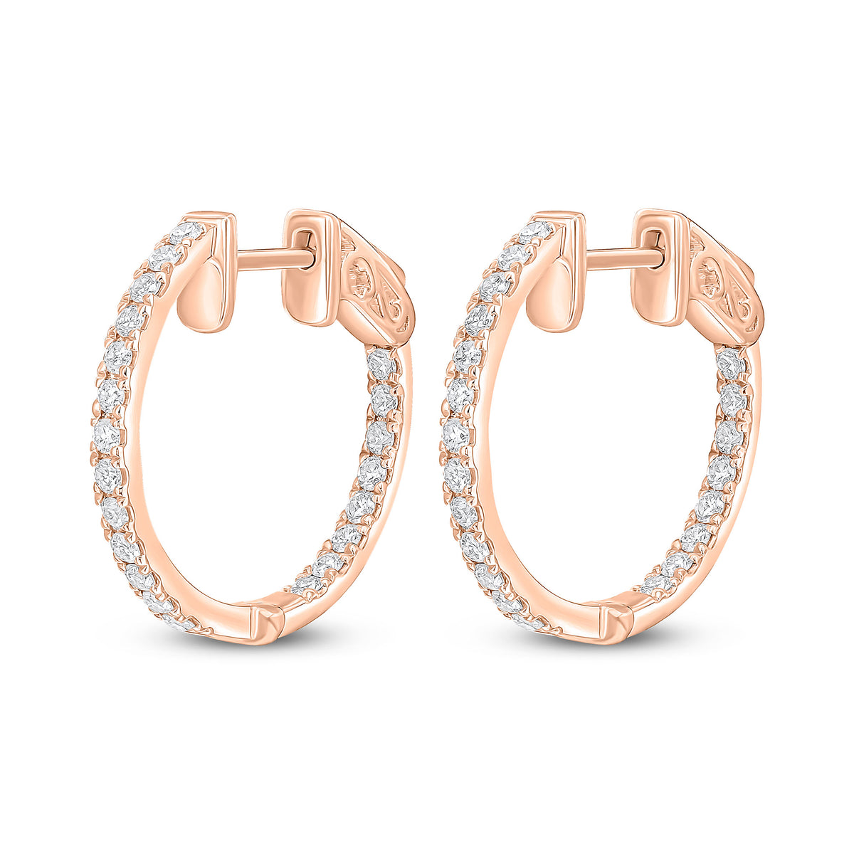 18CT RG ROUND DIAMOND CLAW SET FULL HOOP EARRINGS. 0.50CT