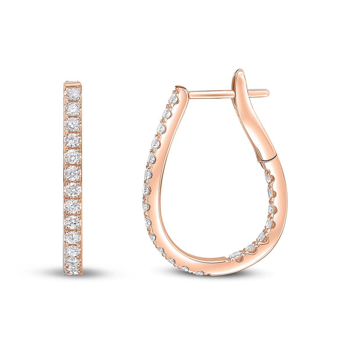 18CT RG ROUND DIAMOND CLAW SET HORSESHOE HOOP EARRINGS. 0.70CT