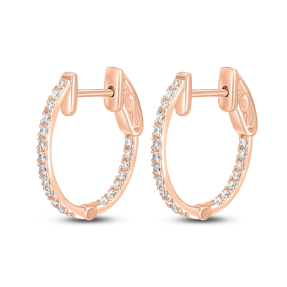 18CT RG ROUND DIAMOND CLAW SET OVAL FULL HOOP EARRINGS. 0.30CT