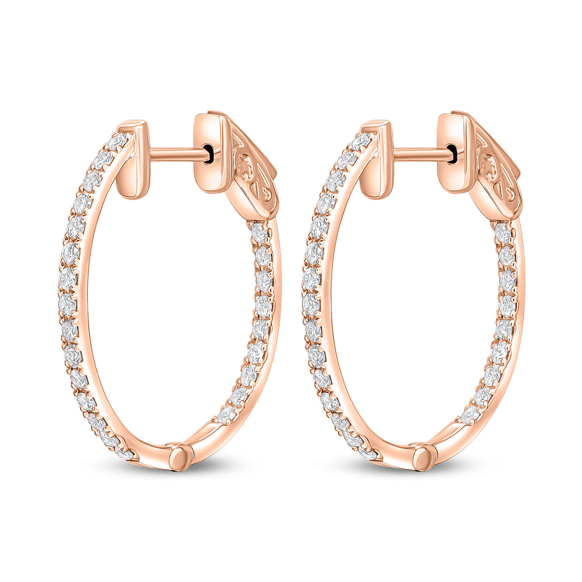 18CT RG ROUND DIAMOND CLAW SET OVAL FULL HOOP EARRINGS. 0.51CT