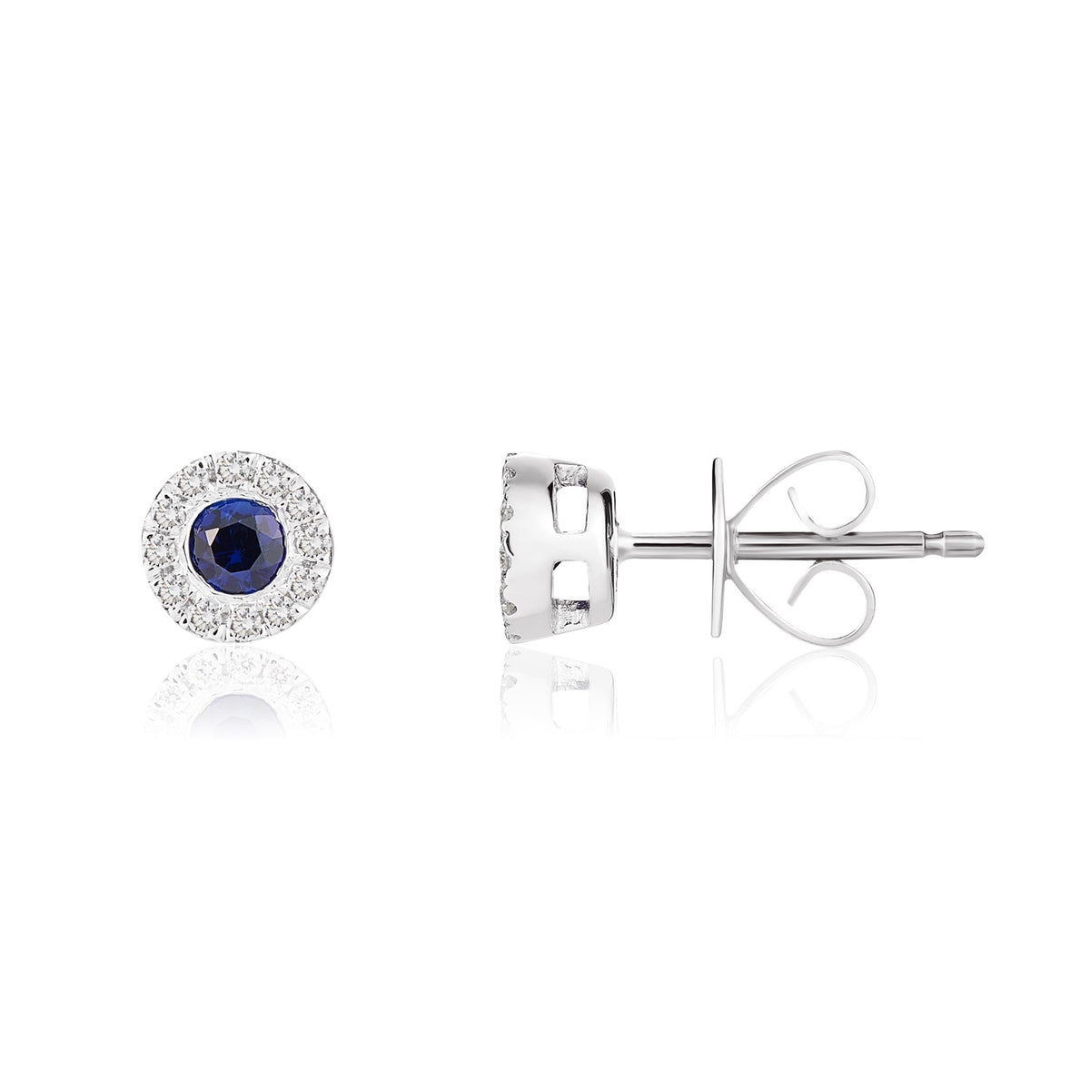 18CT WG 3MM ROUND SAPPHIRE AND DIAMOND MICROSET CLUSTER EARRINGS