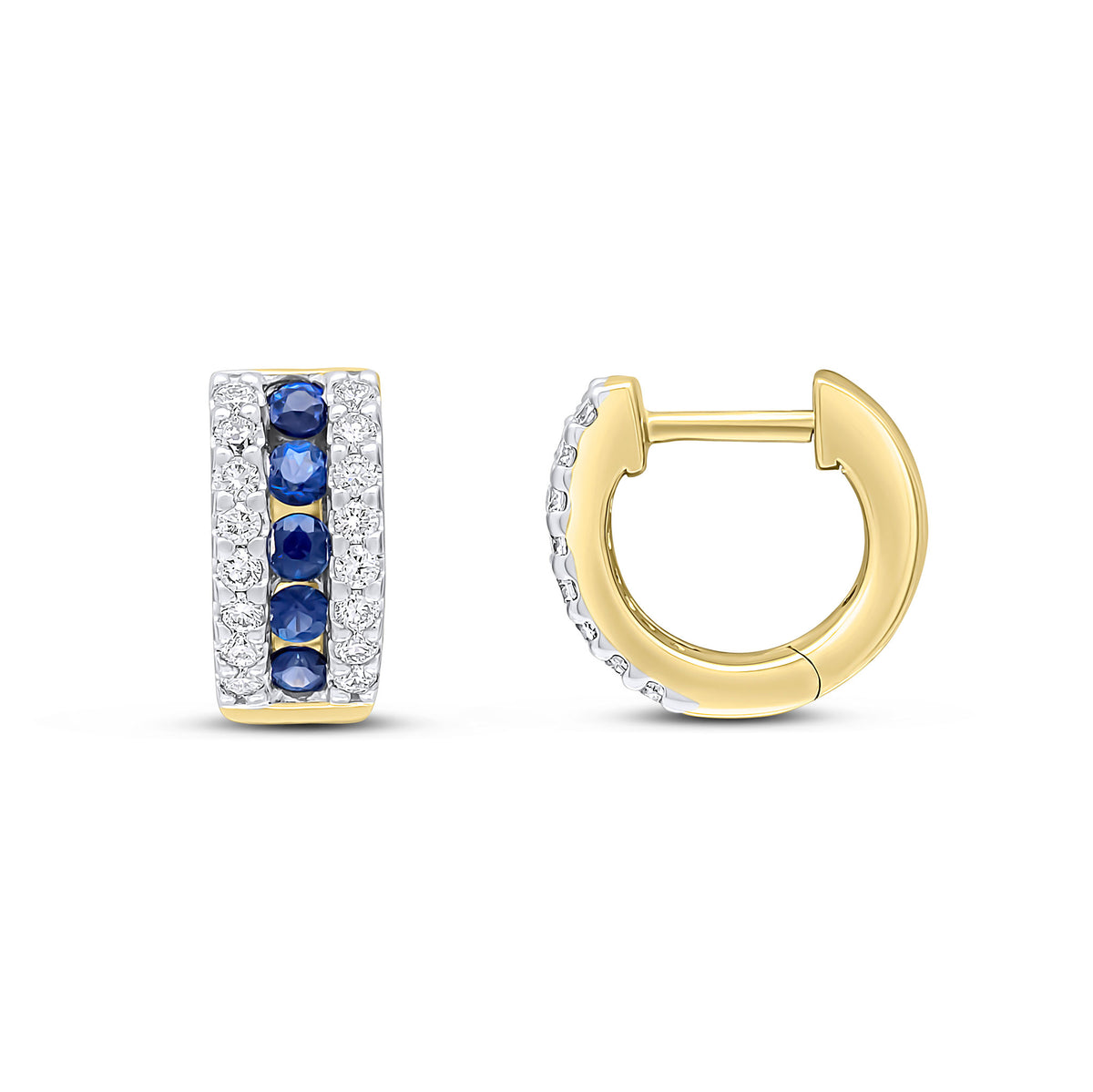 18YG ROUND SAPPHIRE & DIAMOND 3ROW HUGGIES
