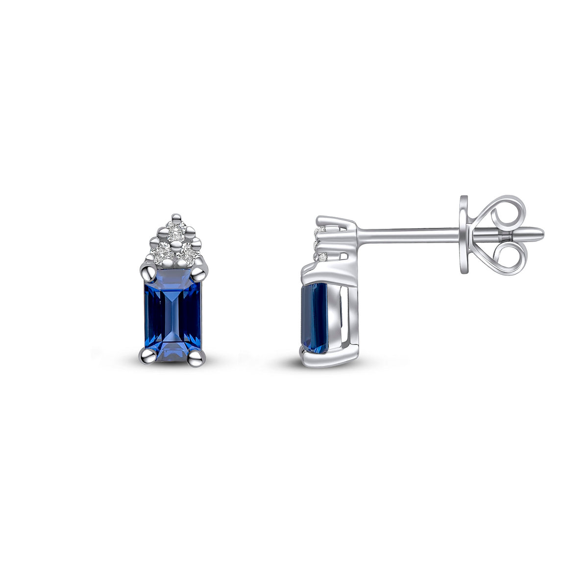 18CT WG 5X3 OCTAGON SAPPHIRE & ROUND DIAMOND TREFOIL TOP EARRINGS