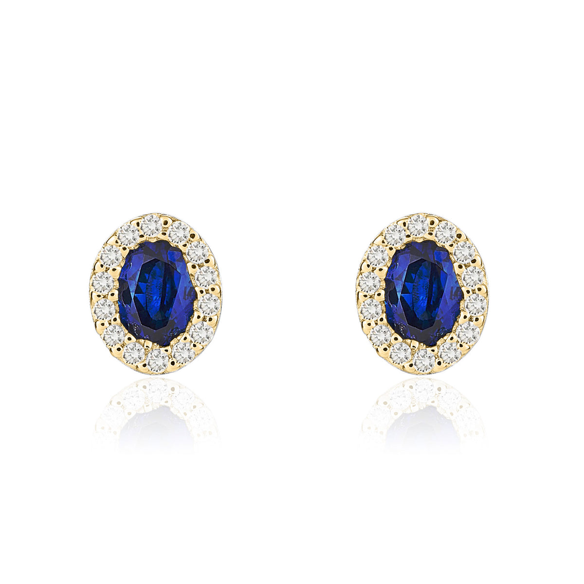 18CT YG 4X3 OVAL SAPPHIRE & DIAMOND MICROSET CLUSTER EARRINGS