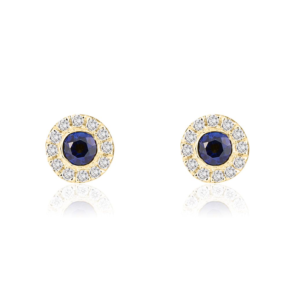 18CT YG 3MM ROUND SAPPHIRE AND DIAMOND MICROSET CLUSTER EARRINGS