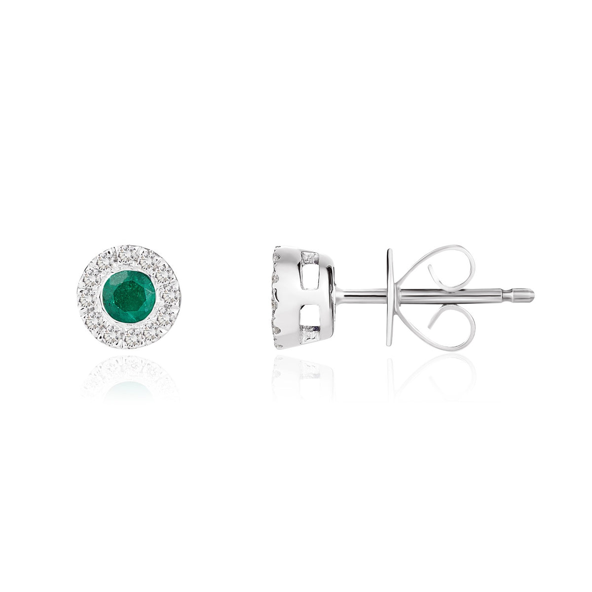 18CT WG 3MM ROUND EMERALD AND DIAMOND MICROSET CLUSTER EARRINGS