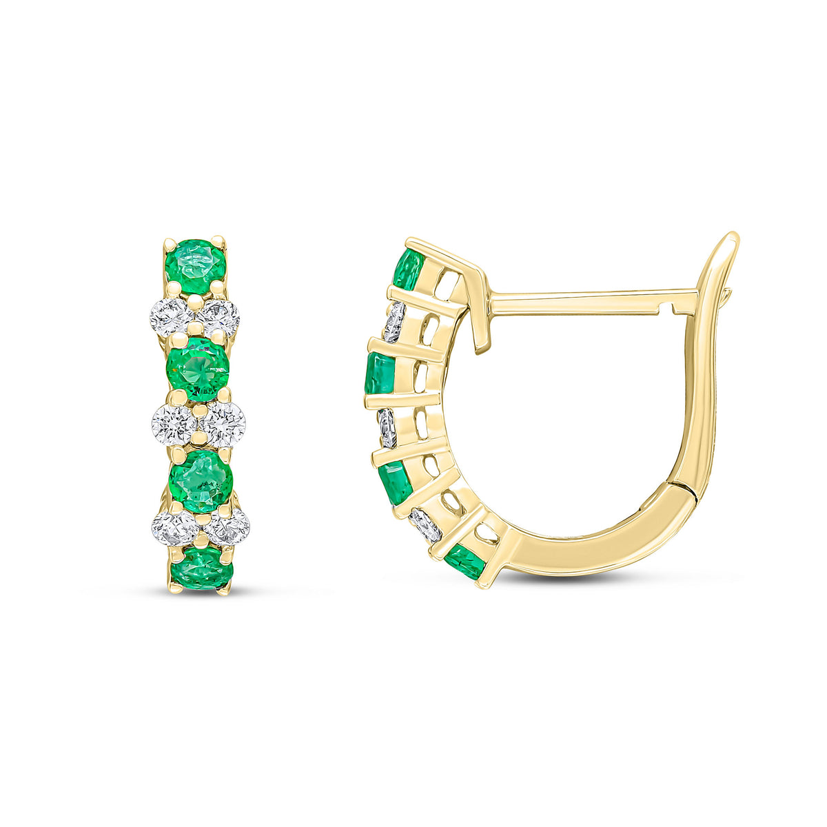 18YG EMERALD & DIAMOND FANCY HOOP EARRINGS