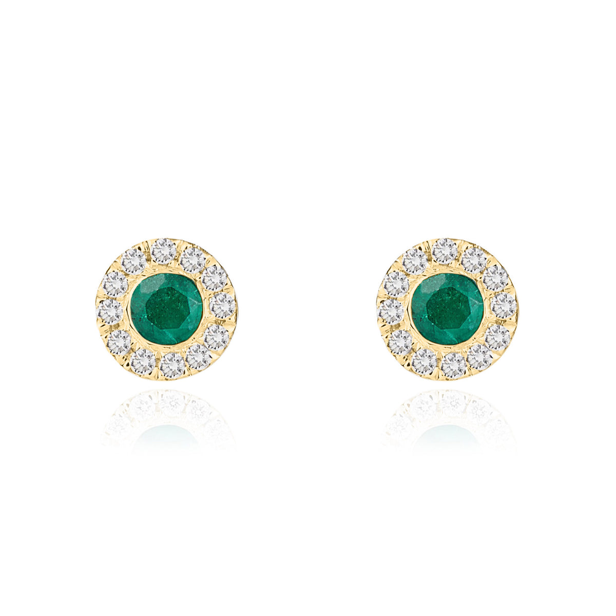 18CT YG 3MM ROUND EMERALD AND DIAMOND MICROSET CLUSTER EARRINGS