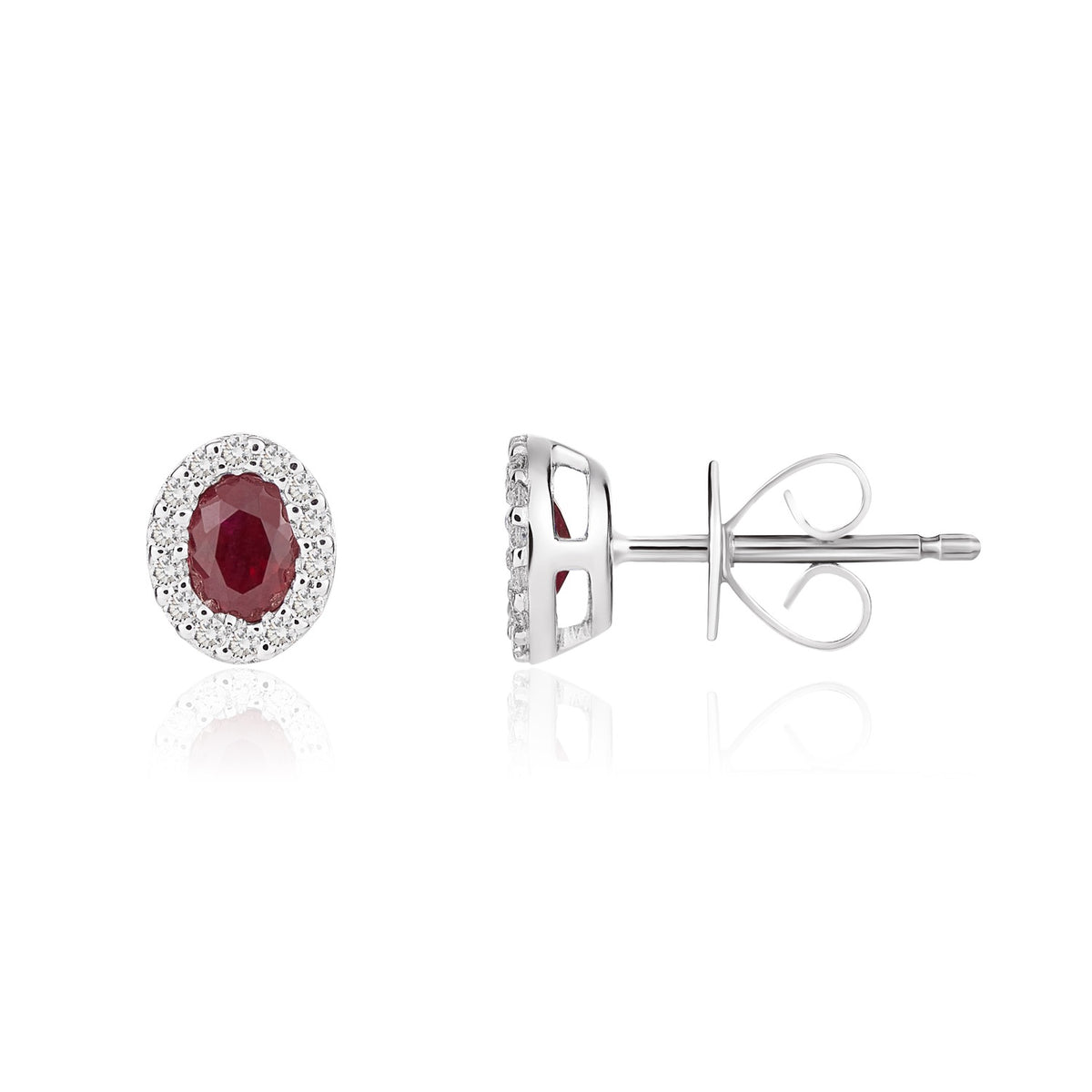 18CT WG 4X3 OVAL RUBY & DIAMOND MICROSET CLUSTER EARRINGS