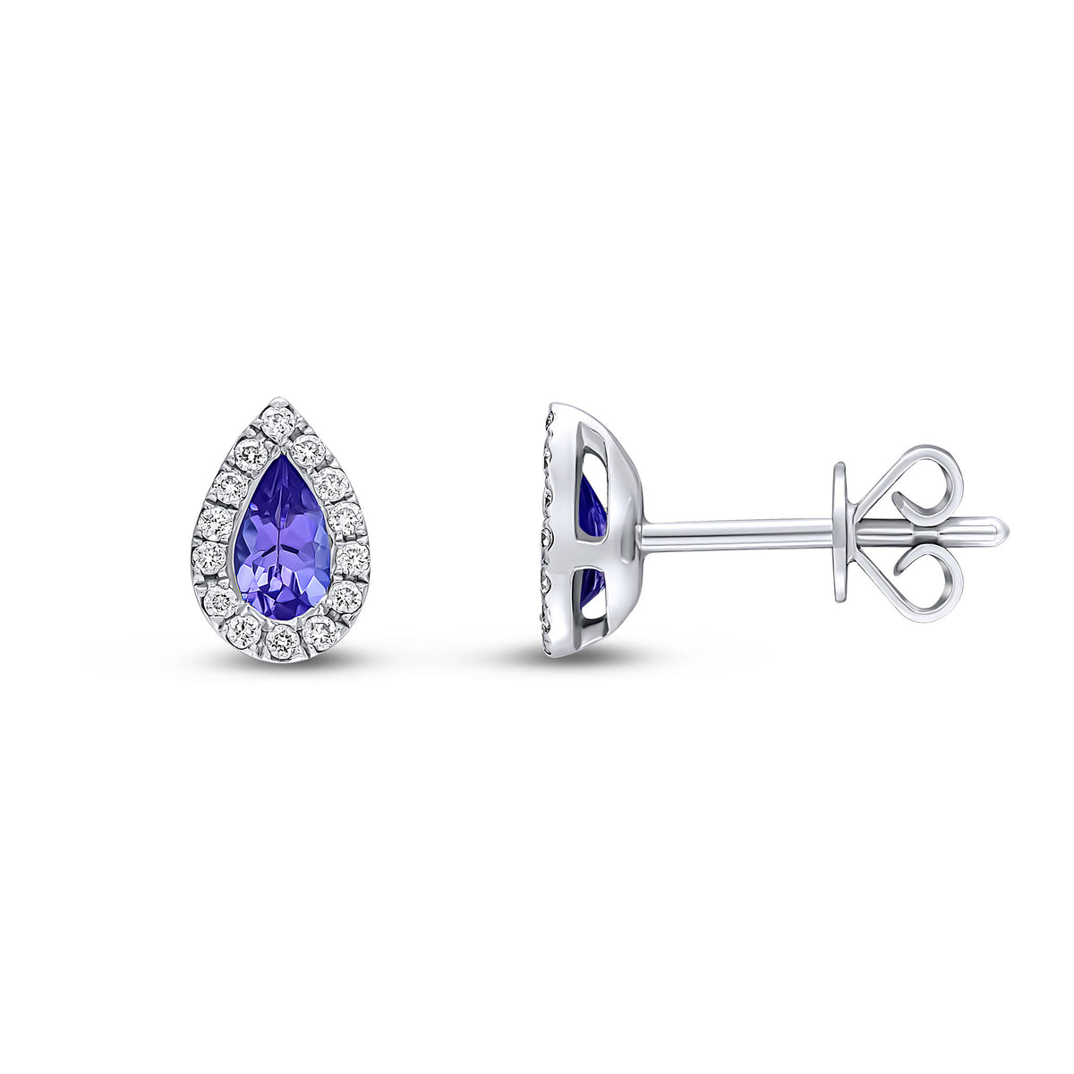 18CT WG 5X3 PEARSHAPE TANZANITE & DIAMOND MICROSET CLUSTER EARRINGS