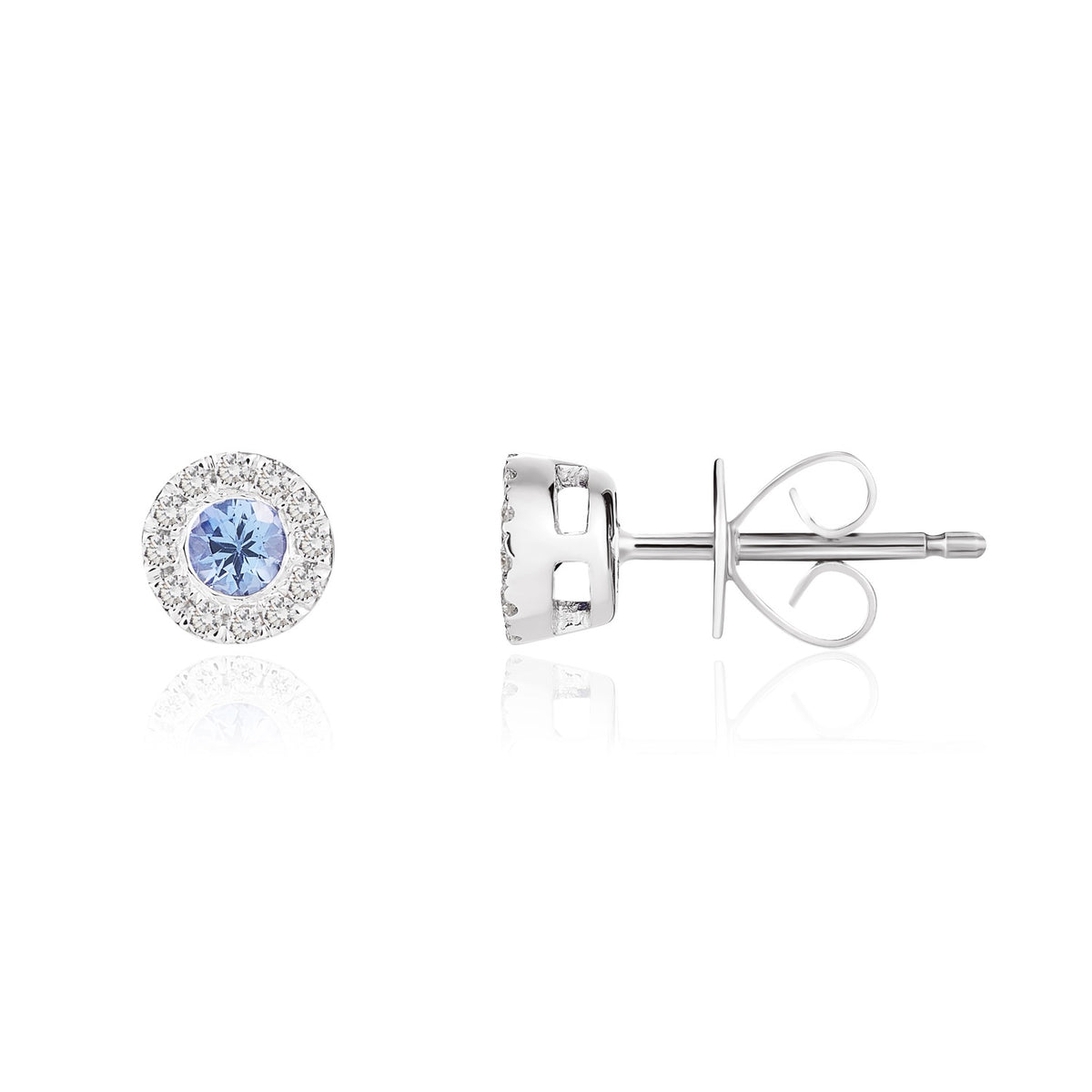18CT WG 3MM ROUND TANZANITE AND DIAMOND MICROSET CLUSTER EARRINGS