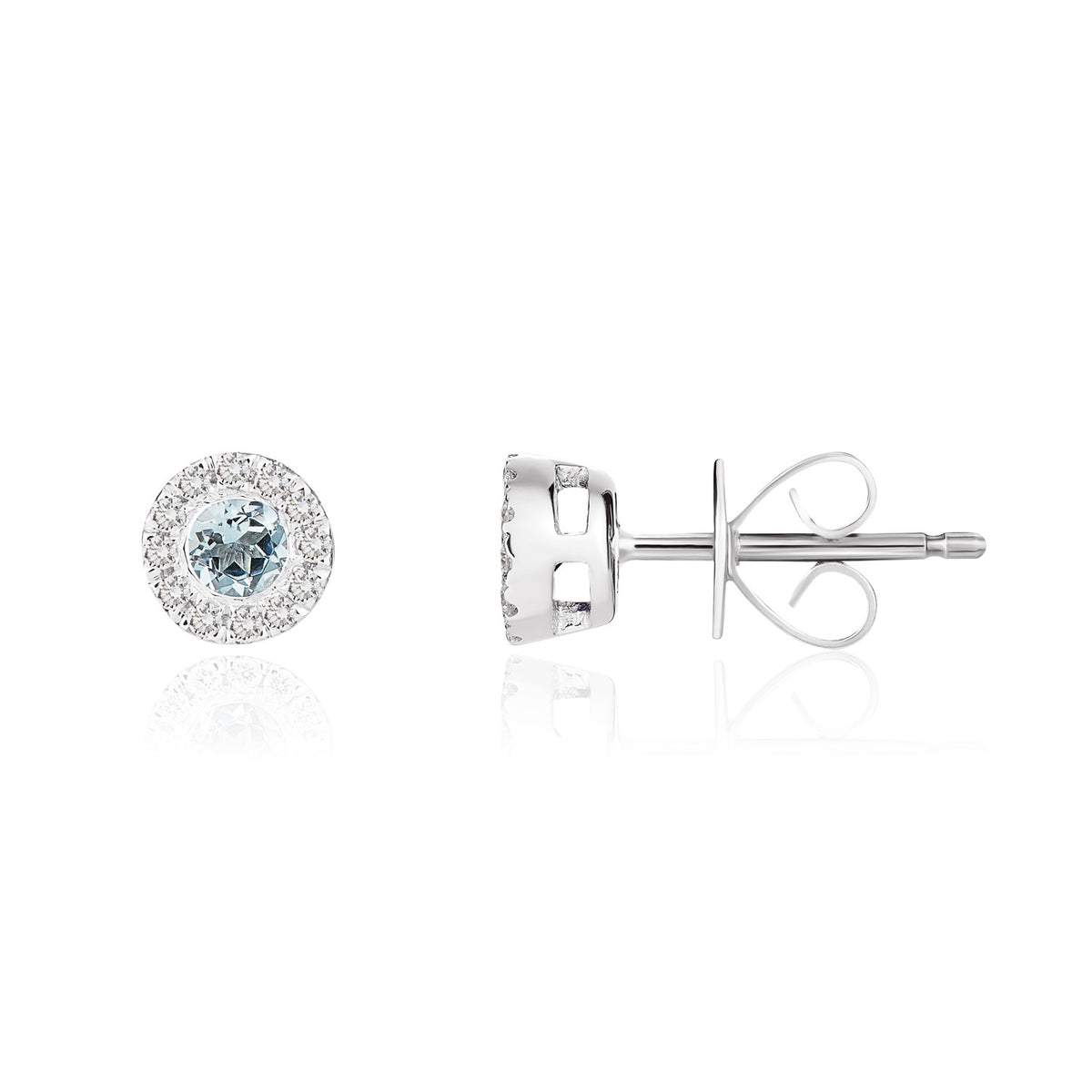 18CT WG 3MM ROUND AQUA AND DIAMOND MICROSET CLUSTER EARRINGS