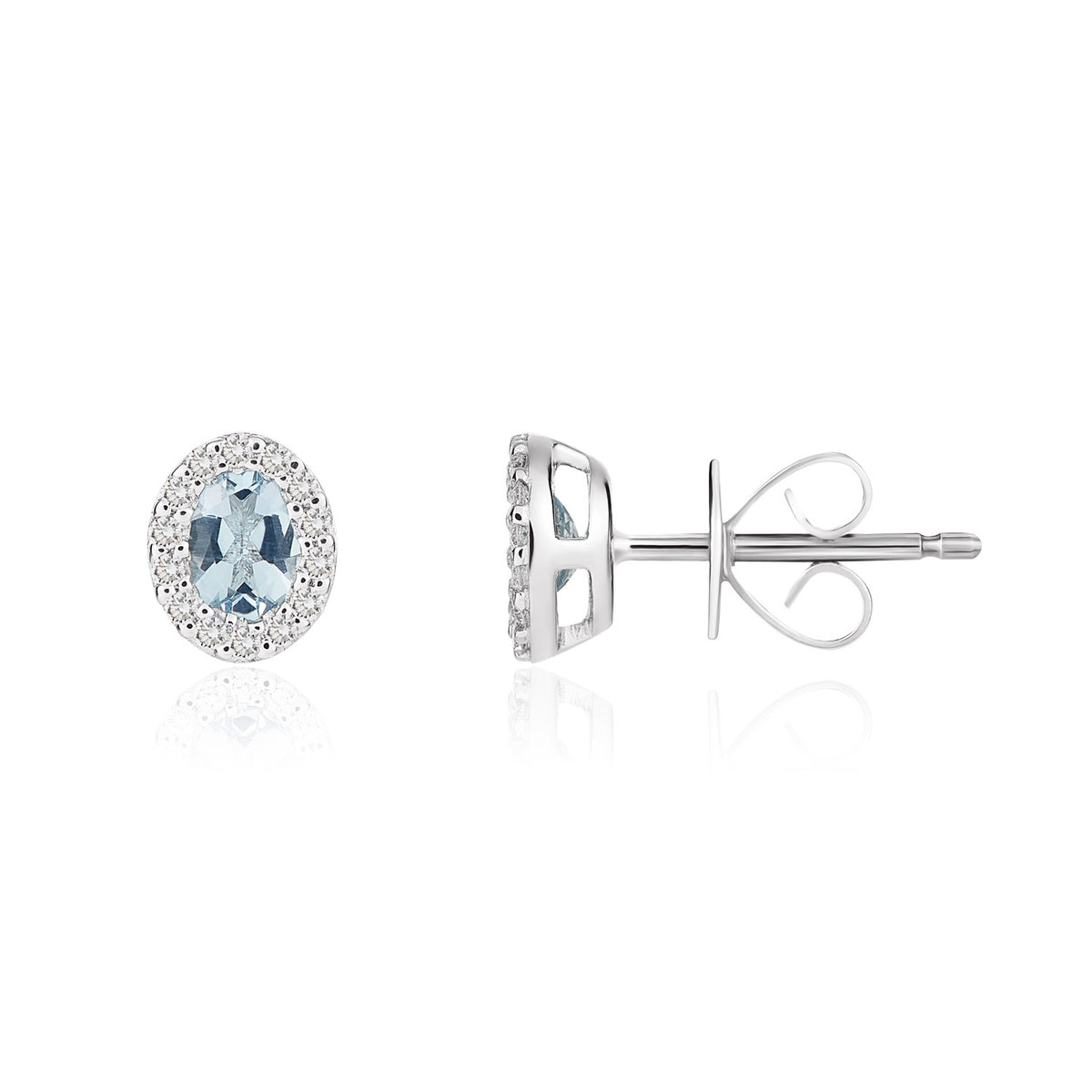 18CT WG 4X3 OVAL AQUAMARINE & DIAMOND MICROSET CLUSTER EARRINGS