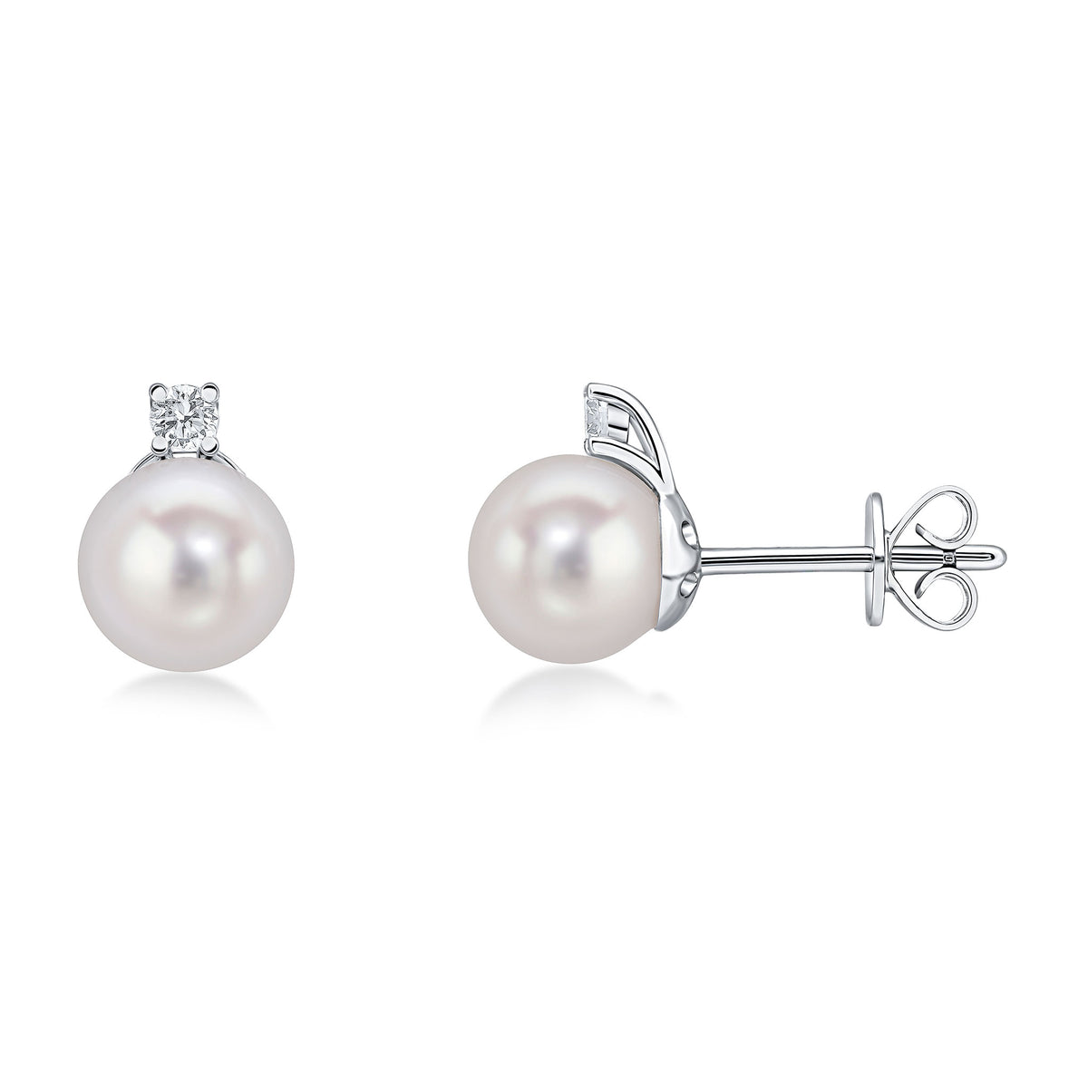18CT WG 7MM CFW PEARL & CLAW SET DIAMOND 2ST EARRINGS
