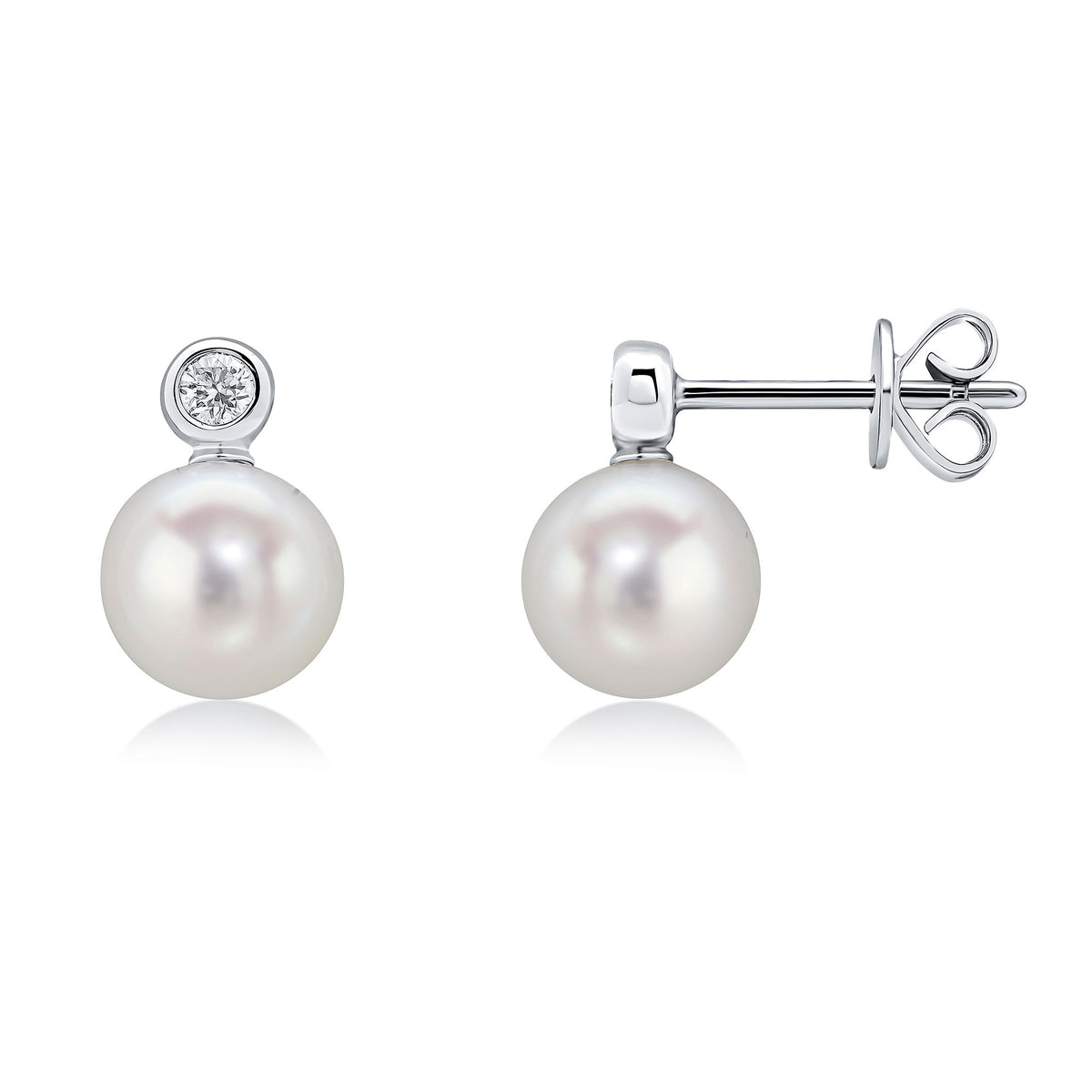 18CT WG DIAMOND & FRESHWATER PEARL 2 STONE RUBOVER STUD EARRINGS