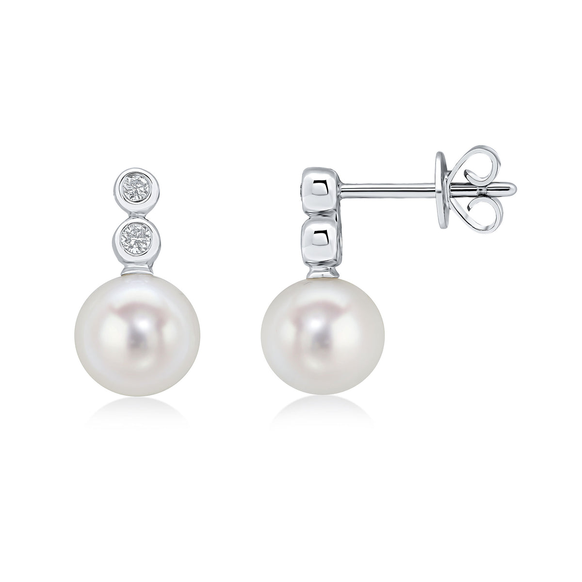 18WG DIAMOND & FW PEARL 3 STONE RUBOVER STUD EARRINGS