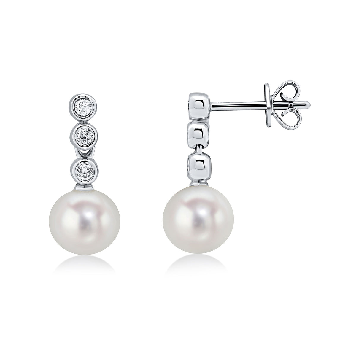 18WG DIAMOND & FW PEARL 4 STONE RUBOVER STUD EARRINGS