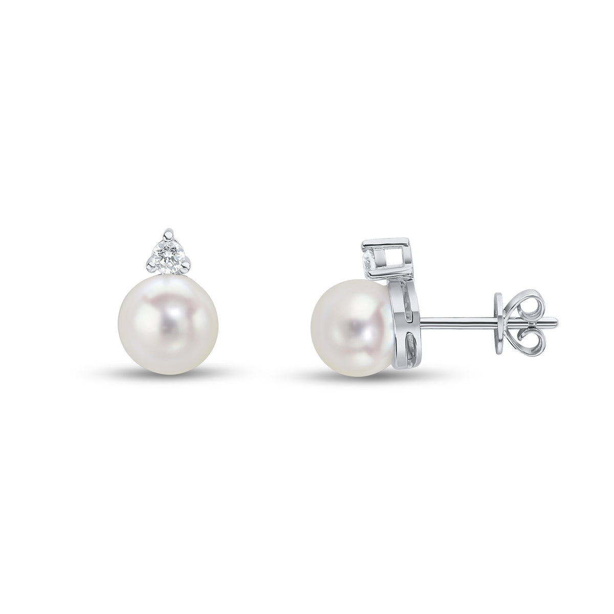 18CT WG CFW PEARL AND ROUND DIAMOND 2ST CLAW EARRINGS
