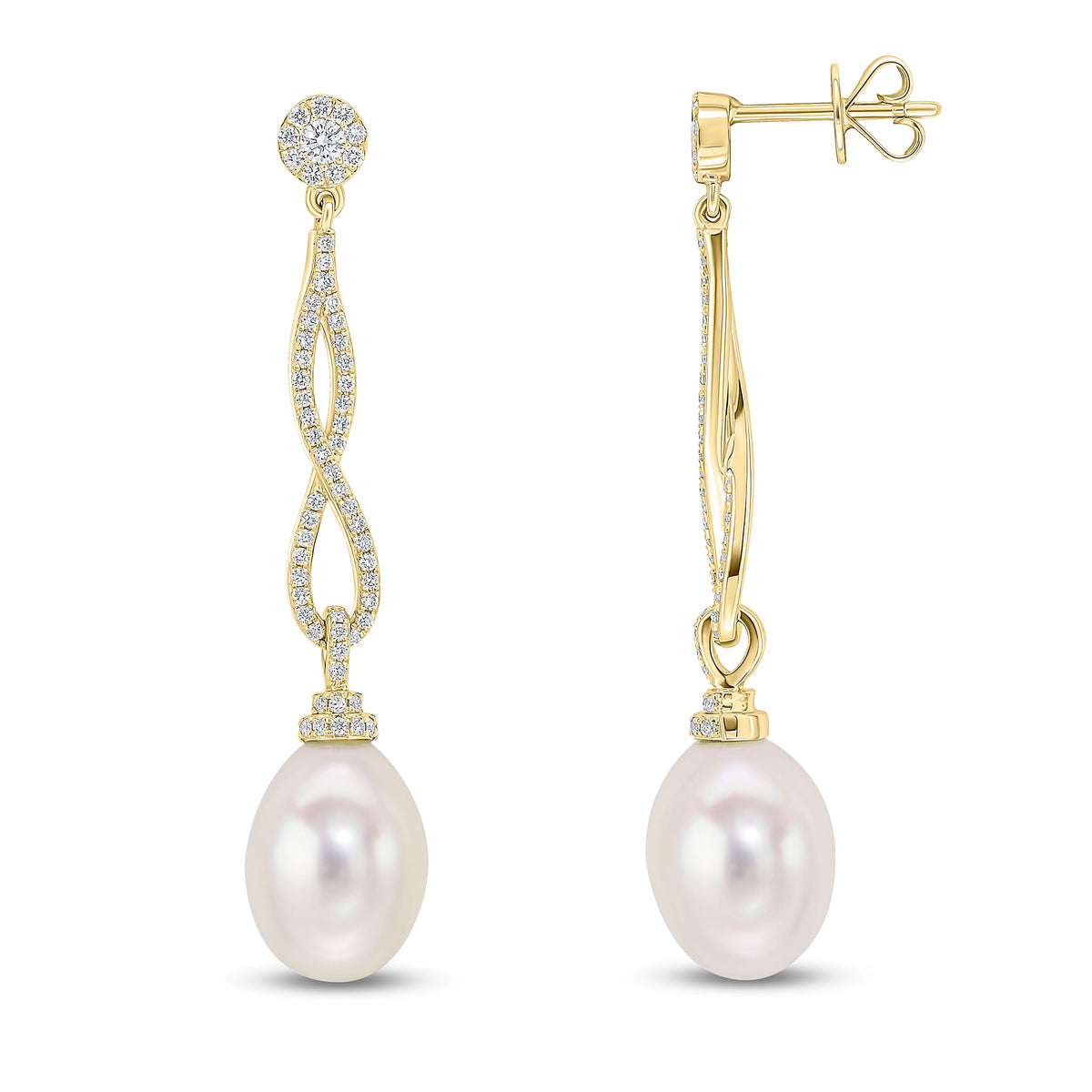 18YG DIAMOND '8' & PEARL DROP EARRINGS