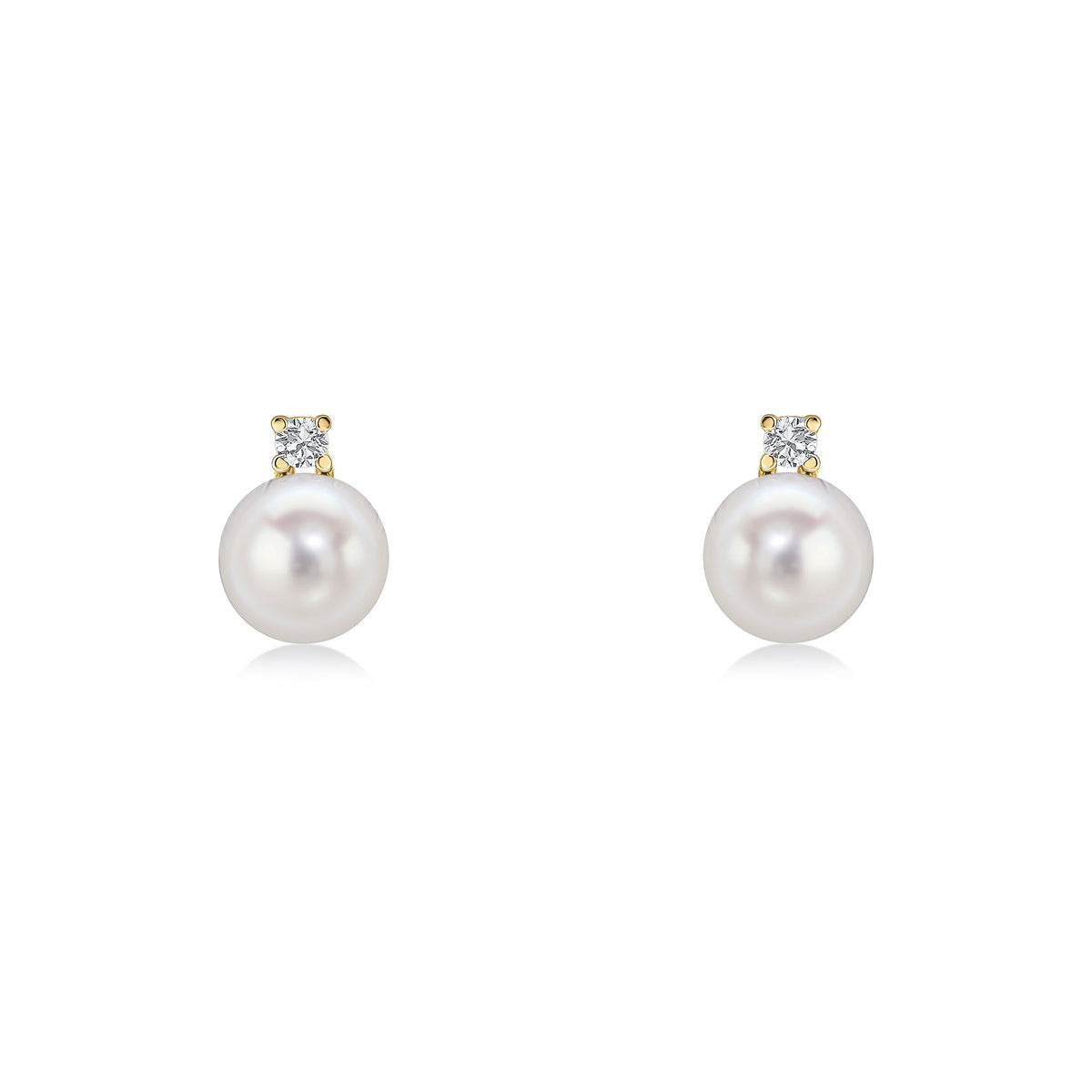 18YG DIAMOND & FW PEARL TWO STONE STUD EARRINGS
