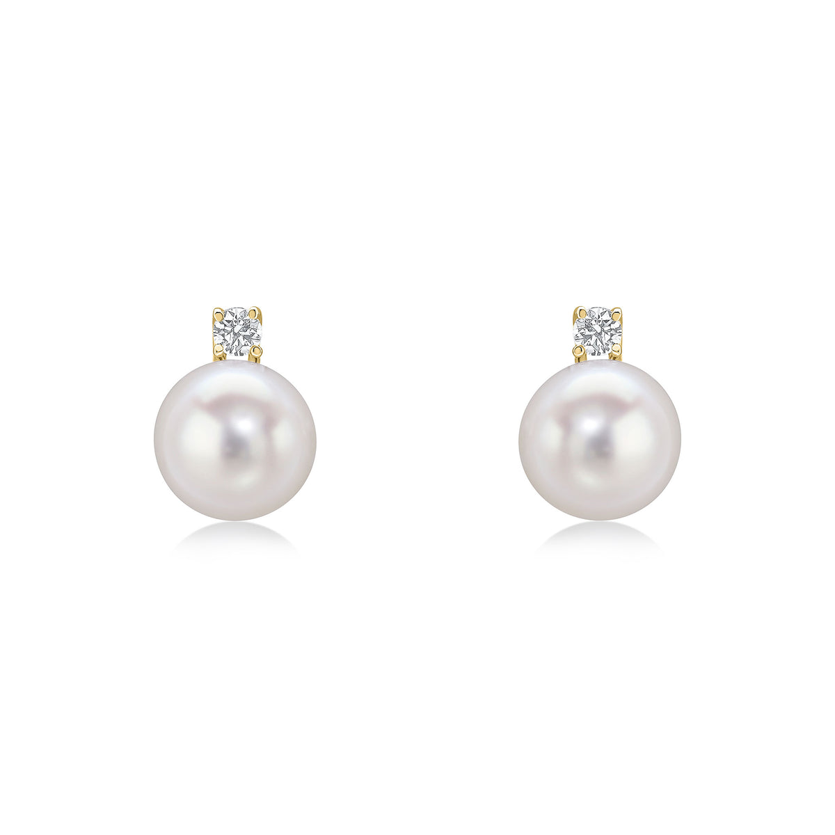 18YG DIAMOND & FW PEARL 2 STONE STUD EARRINGS